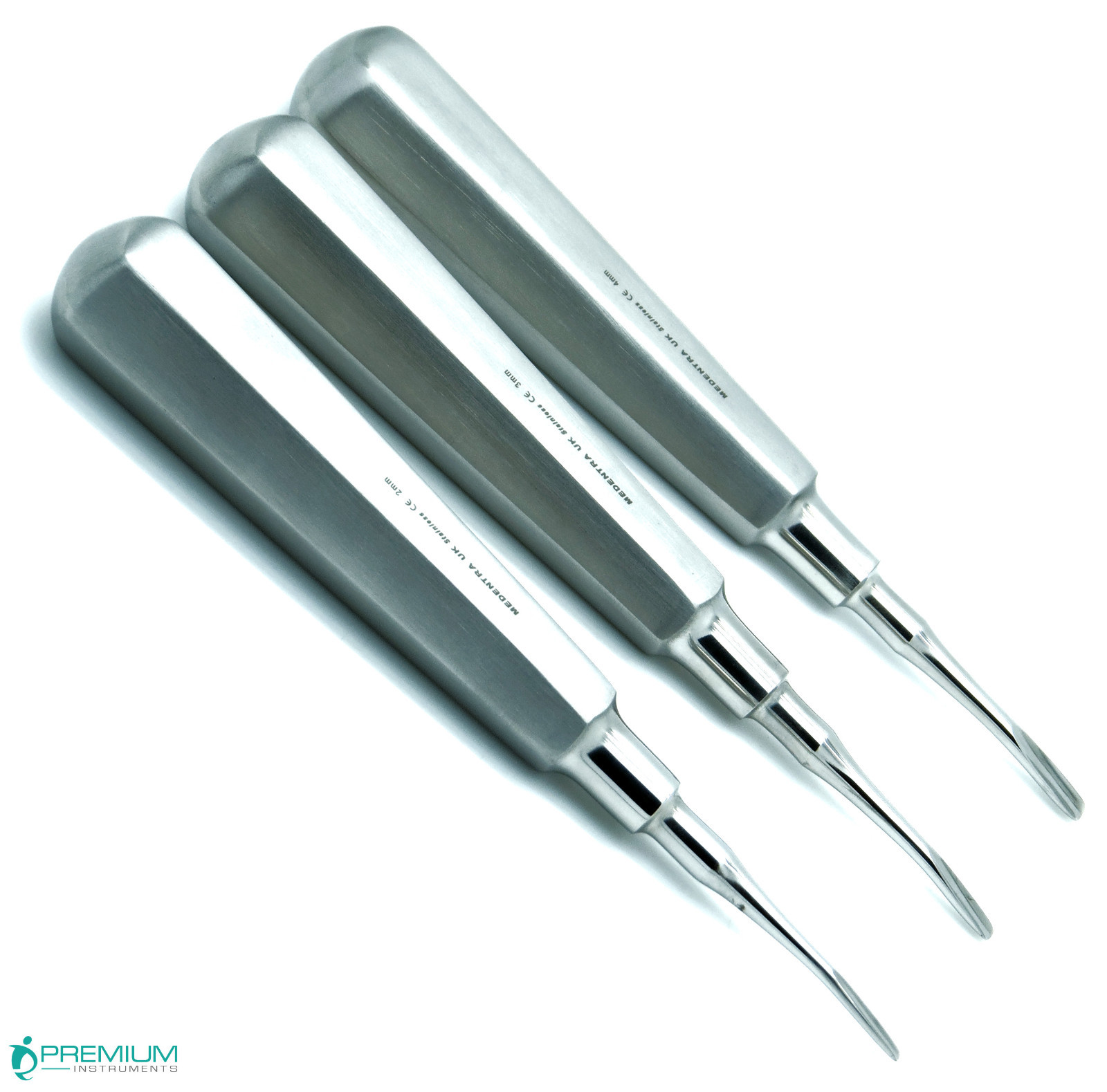 Dental Elevator Curved Tip 2mm, 3mm, 4mm Root Luxating Instruments Set of 3