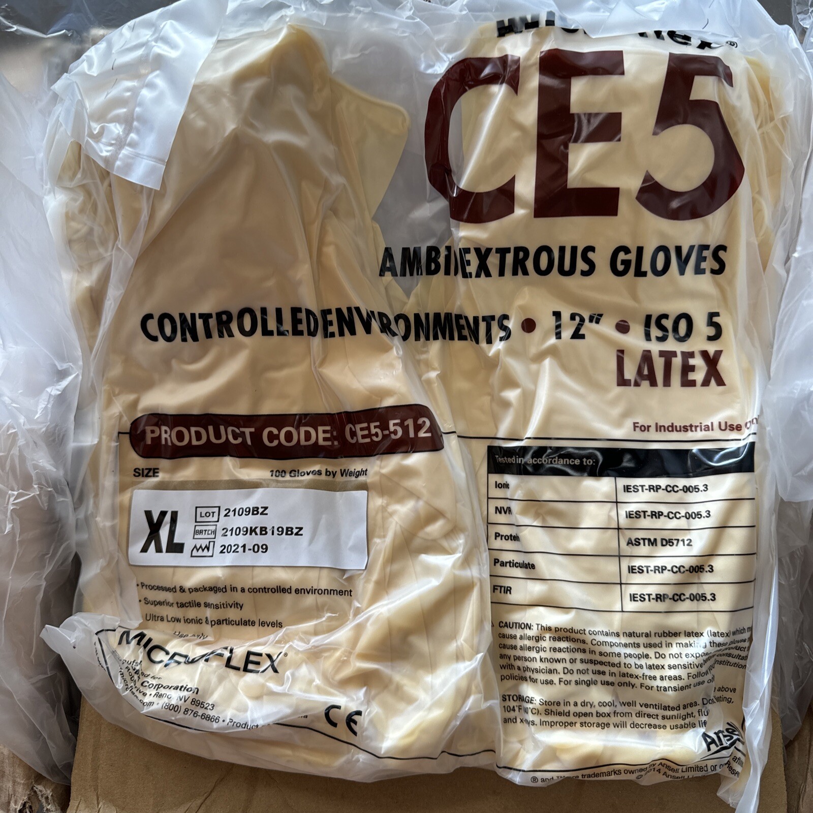 Microflex CE5-512-XL Ambidextrous Latex Gloves 12″ ISO5 size XL Extra large
