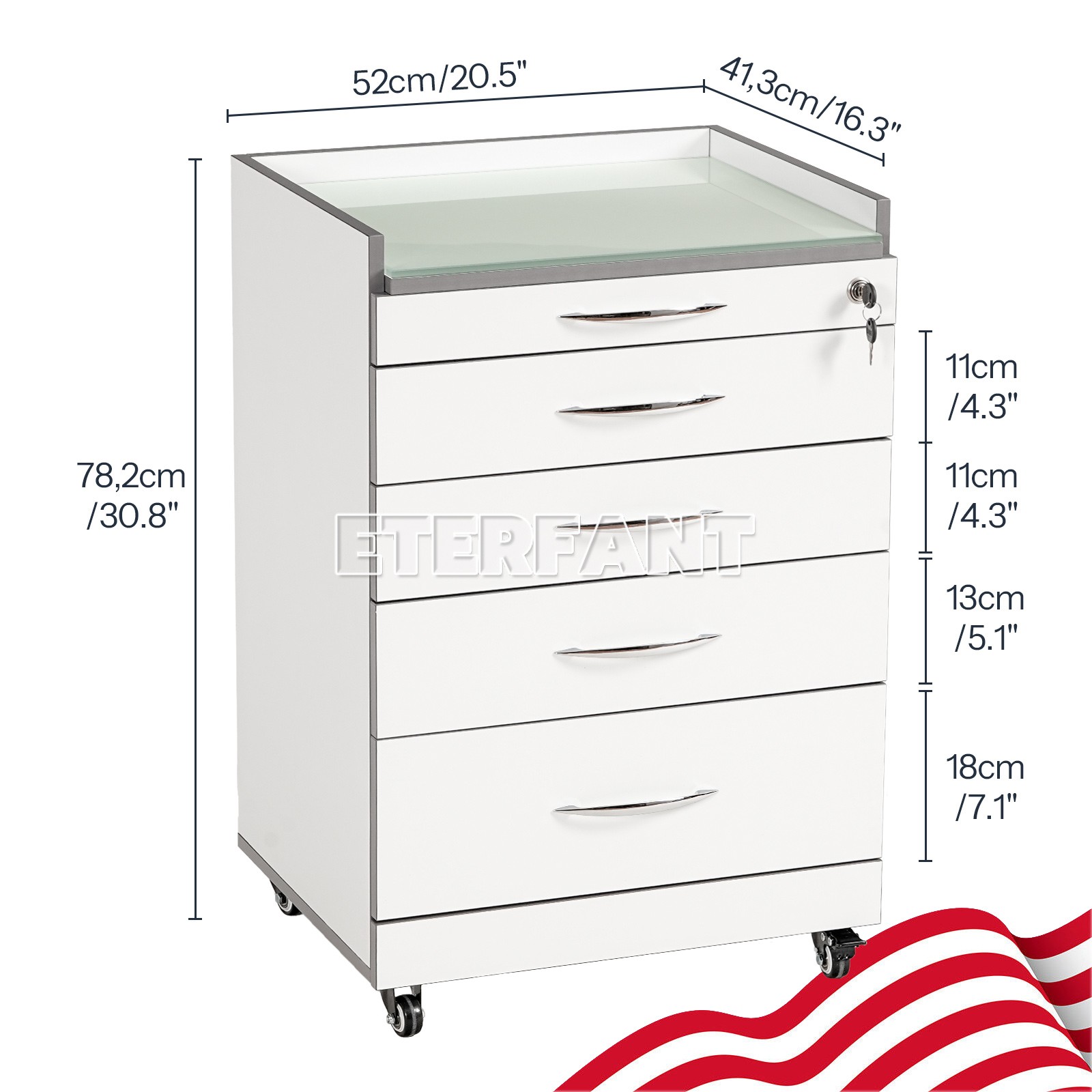 Dental 3 Layer Mobile Trolley Medical Tool Cart/4 Drawers Storage Rolling Cart