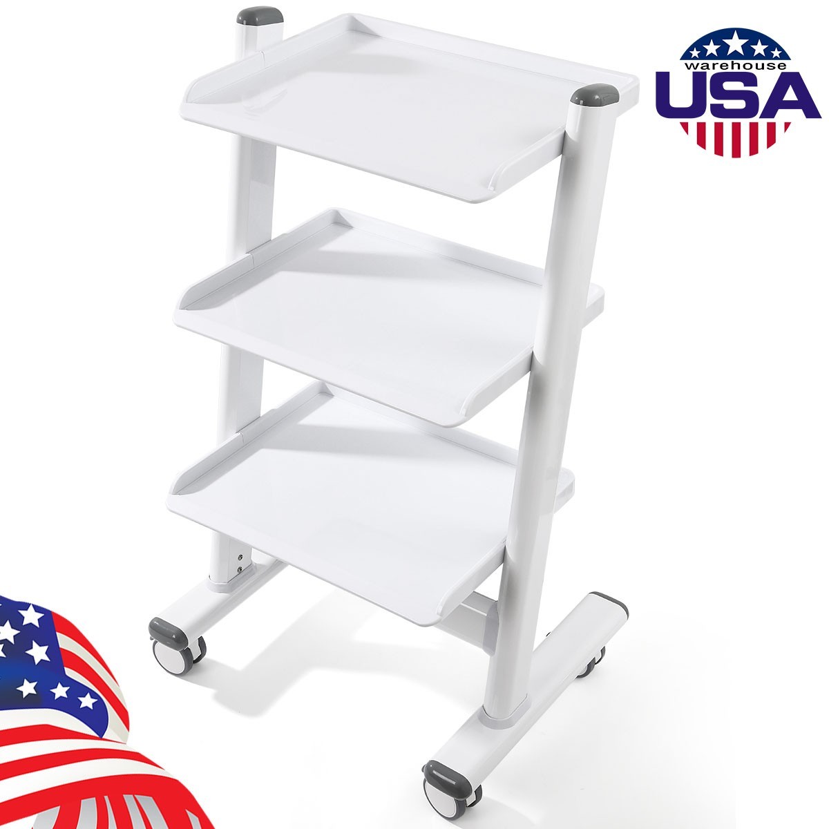AZDENT 3 Layer Dental Trolley Medical Tool Cart Instrument Tool with Socket