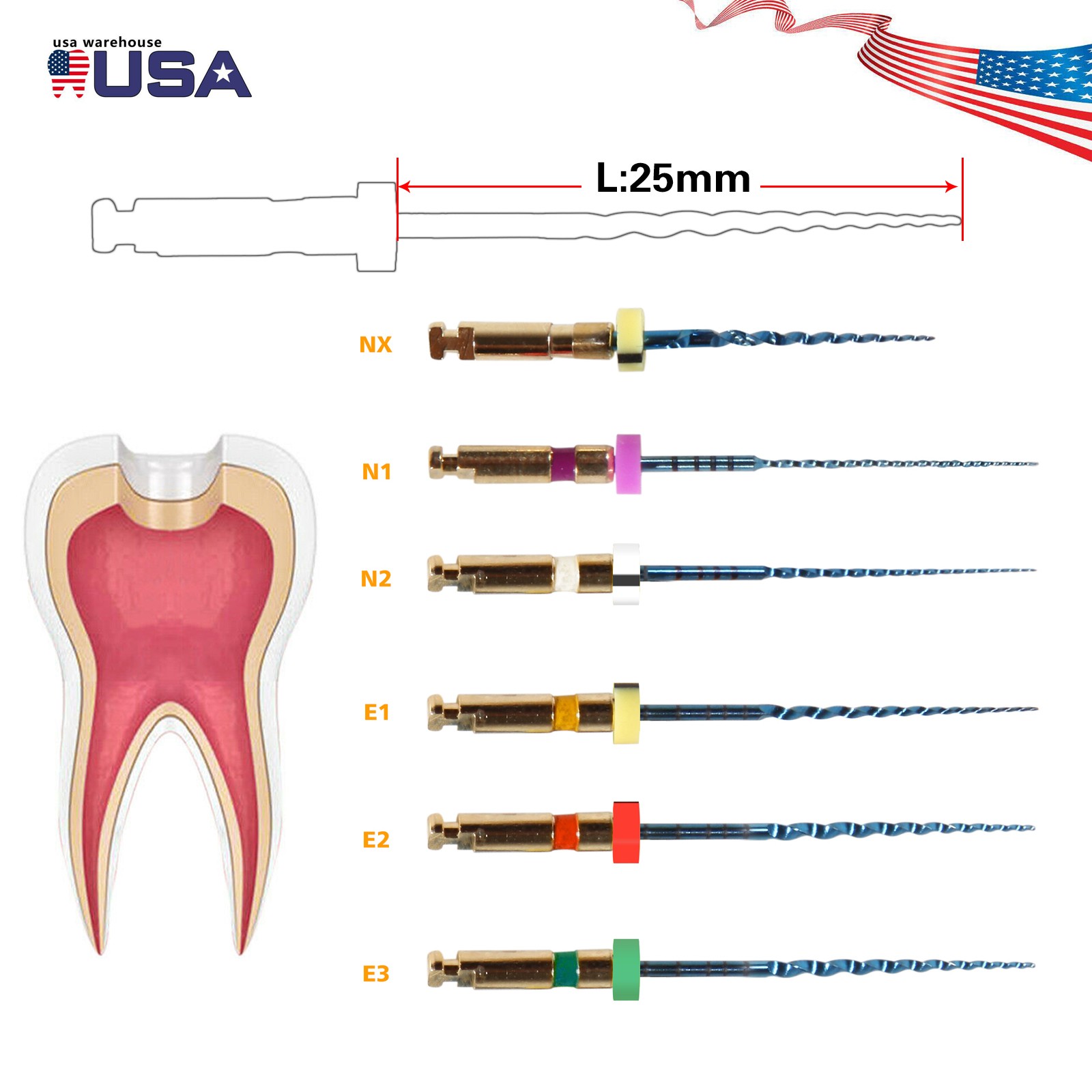 6X Endo Rotary files X-Pro Gold Taper Root Canal endodontic files 25MM