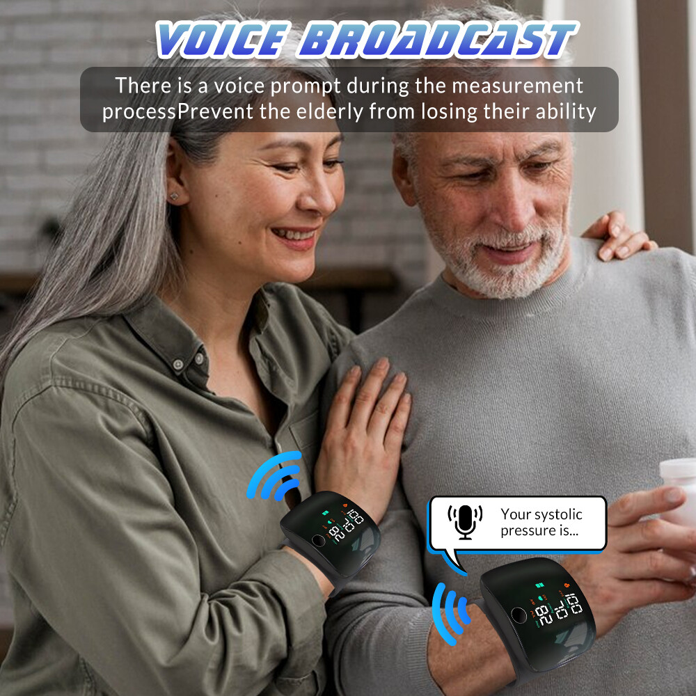 LED Blood Pressure Monitor Wrist Rechargeable Voice Broadcast Heart Rate Machine