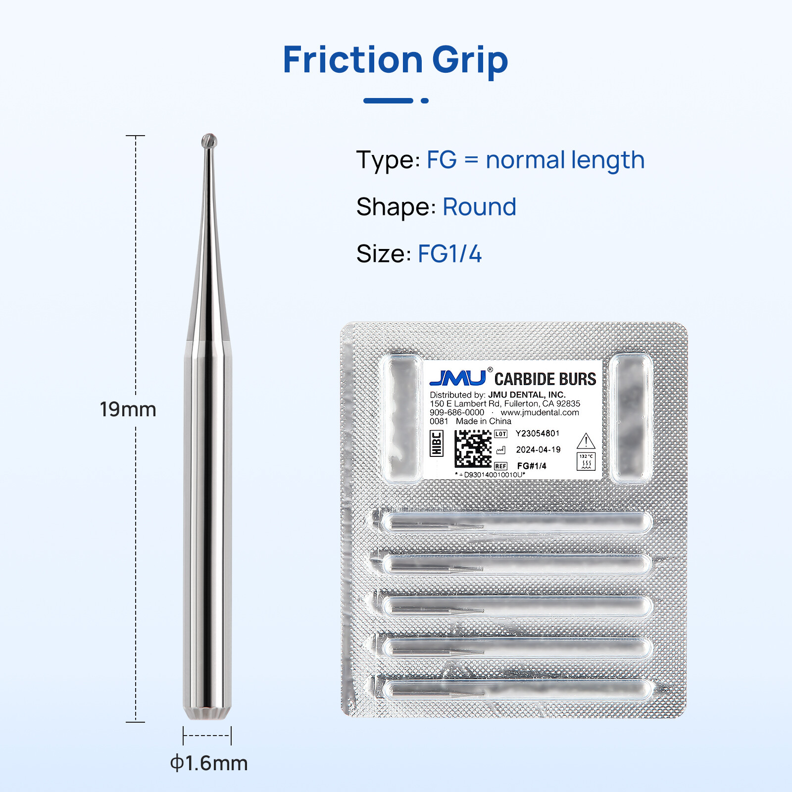 JMU Dental Carbide Round Burs FG Burs 19mm FG1/4 – FG 6 for High Speed Handpiece