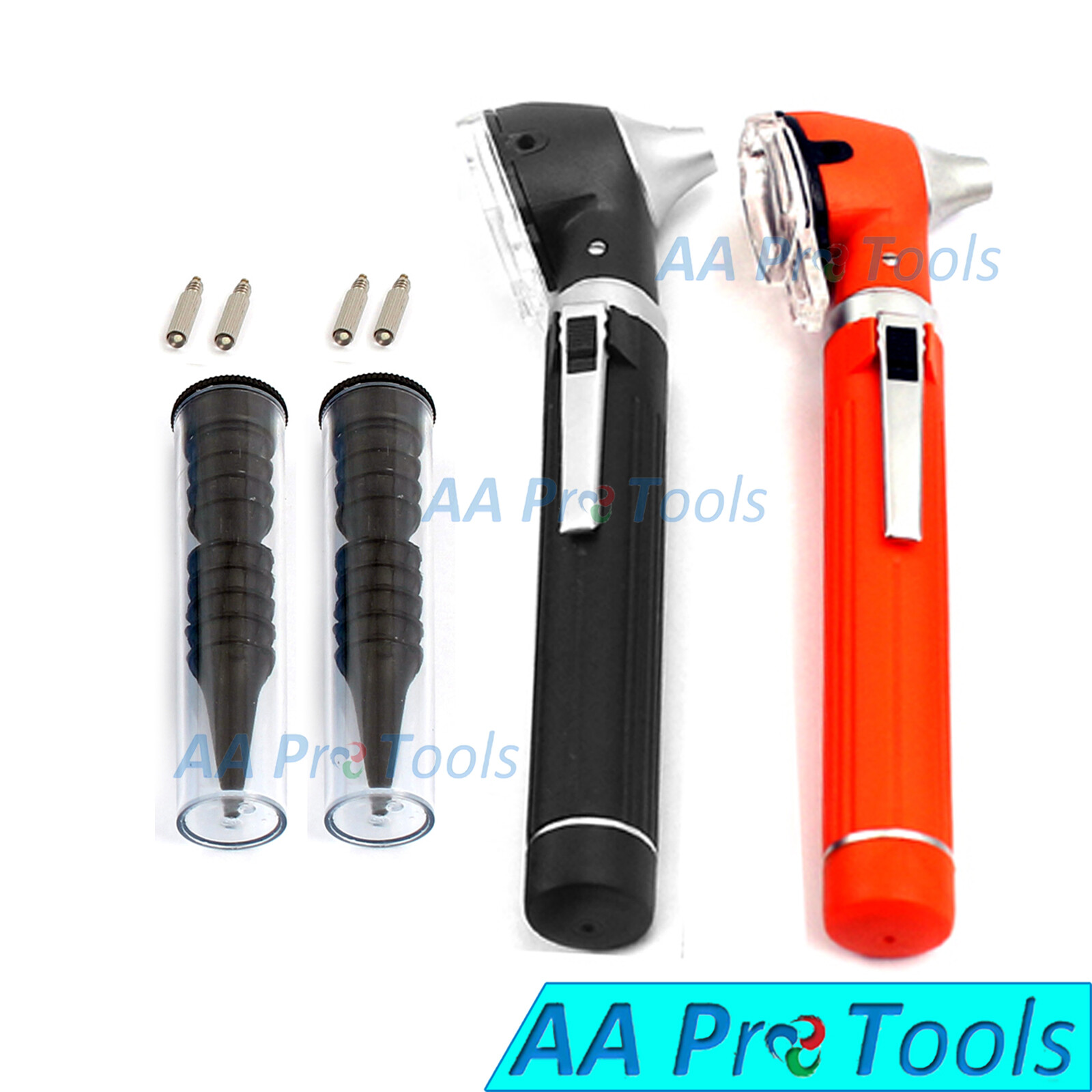 Lot of 2 (Black + Orange) Fiber Optic Mini Otoscope Pocket ENT Examination Set