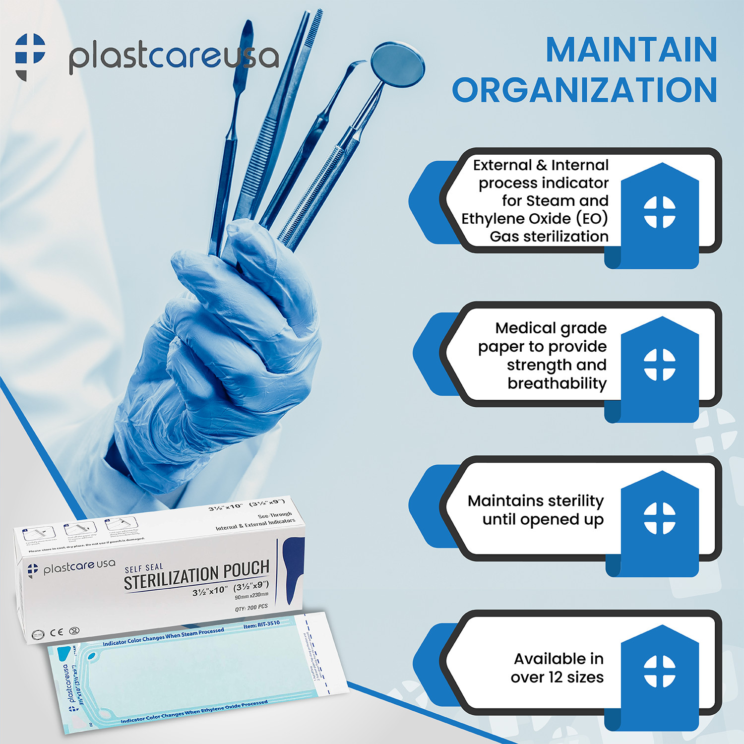 Self-Sealing Sterilization Pouch, 5.25″ x 10″, Paper/Blue Film (Case of 2000)