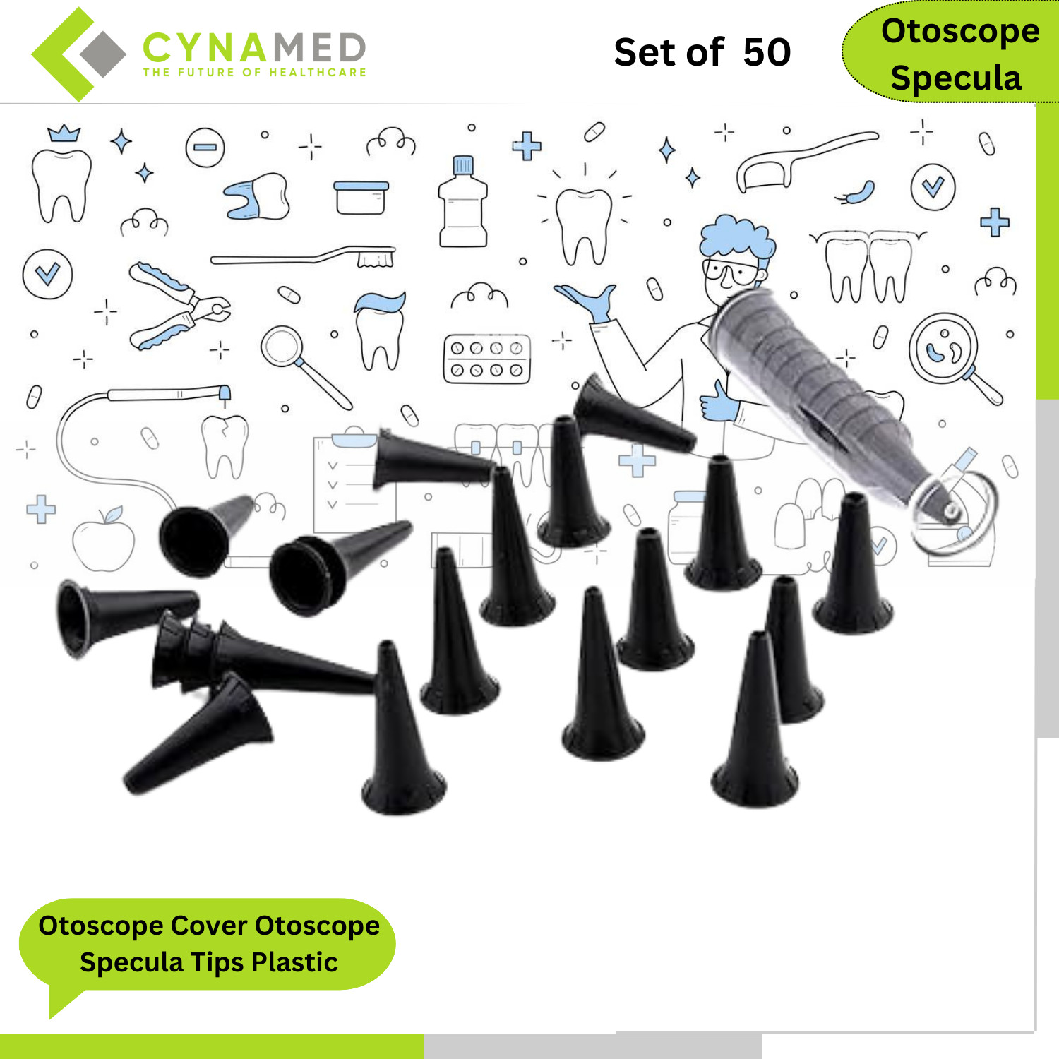 Cynamed Otoscope Cover Otoscope Specula Tips Plastic Speculum Disposable 50 Pack