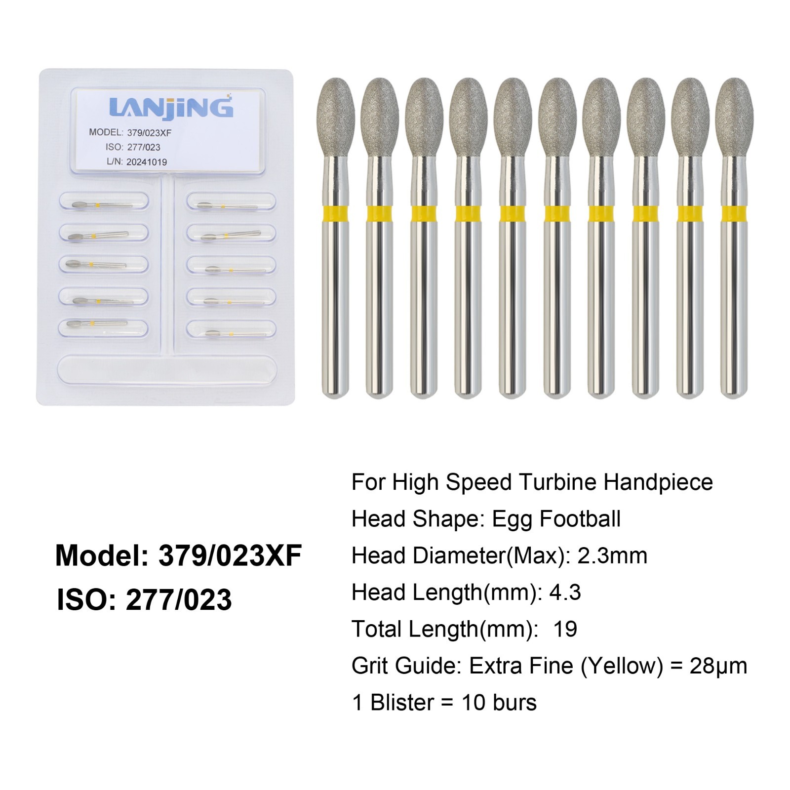 Dental Diamond Burs Football Round End Taper Coarse Fine FG High Speed 856 850