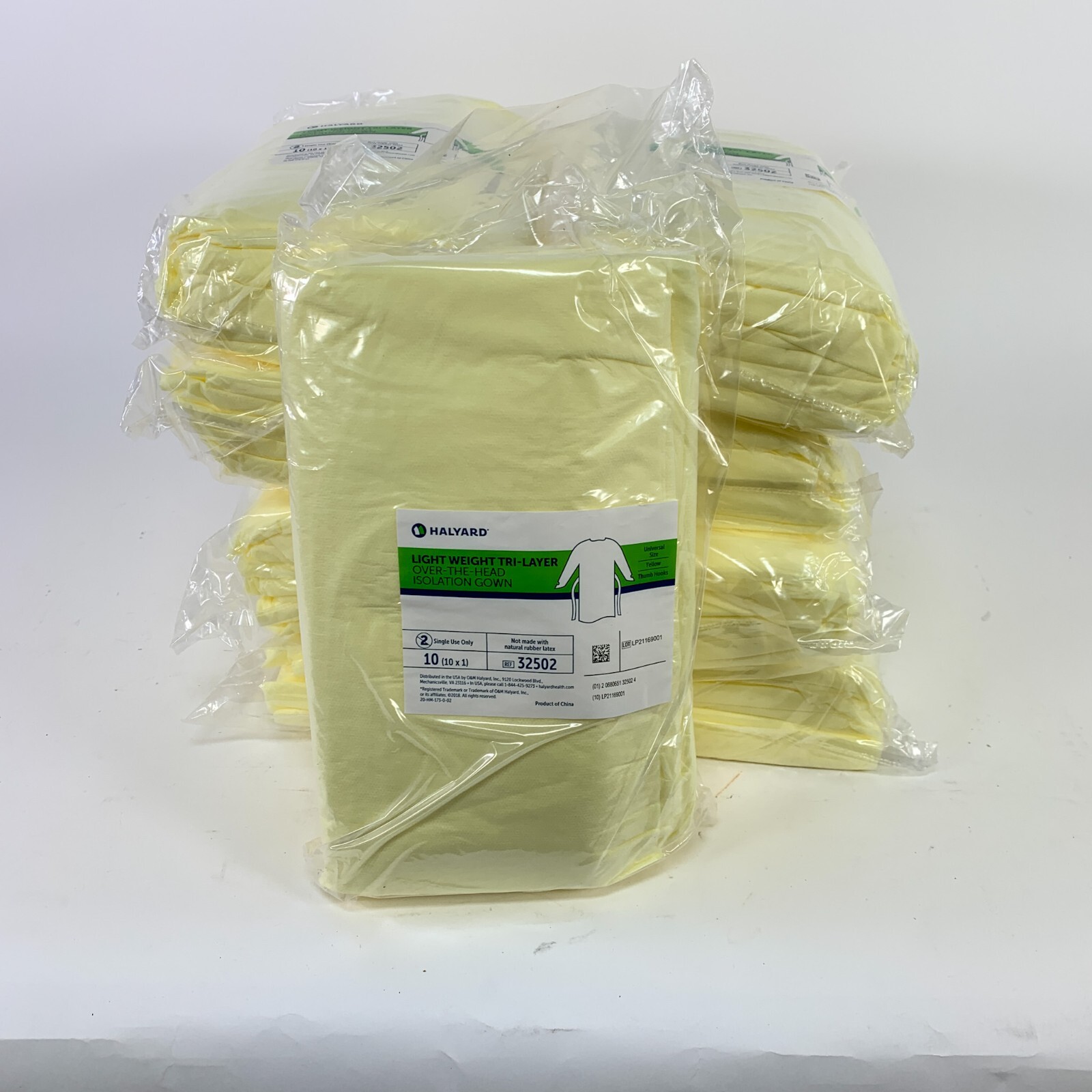 Halyard 32502 Tri Layer Isolation Gown 90 Pcs Yellow Over The Head Single Use