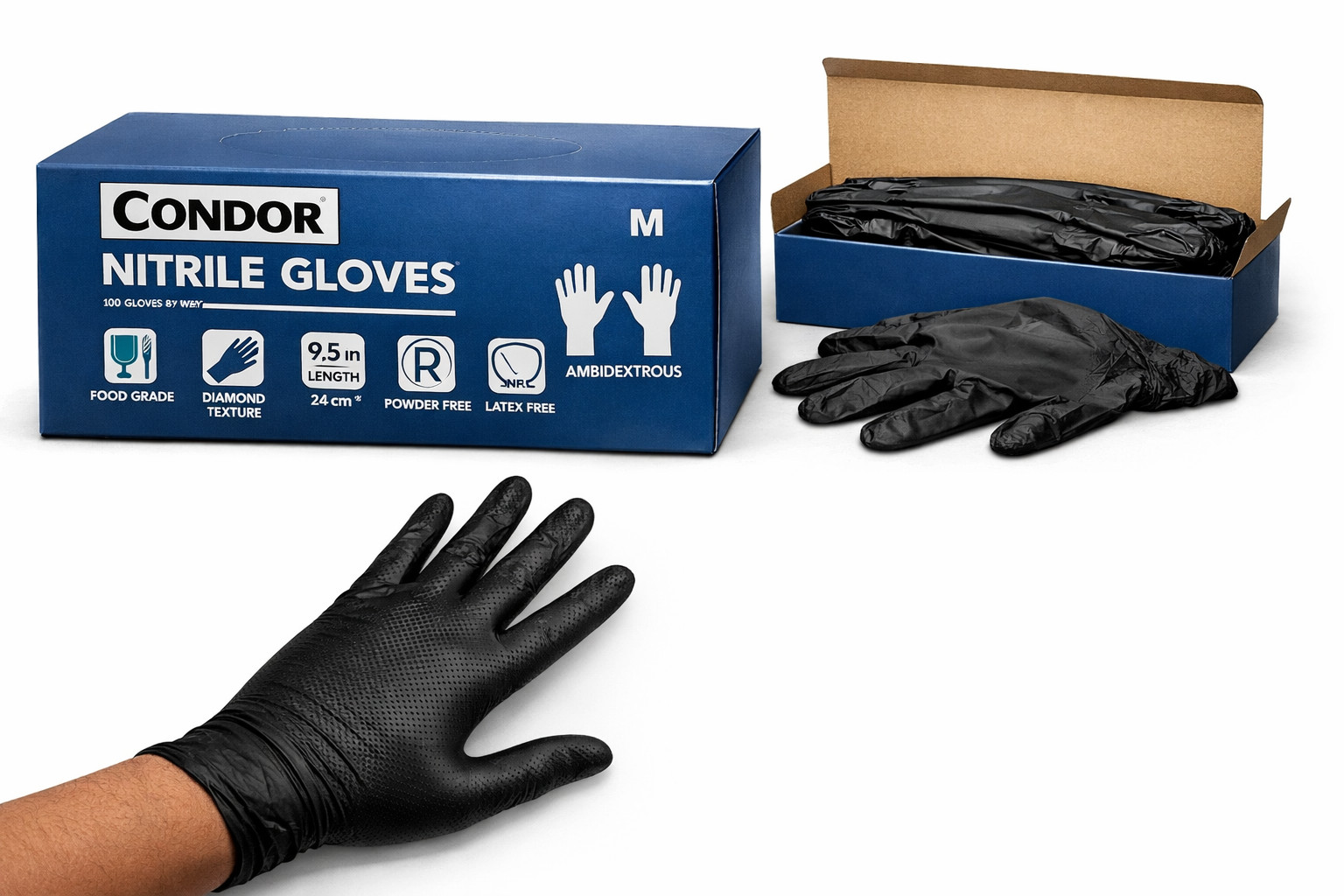 Black Nitrile Disposable Gloves Powder Free Diamond Texture 100Box 9Mil (M L XL)