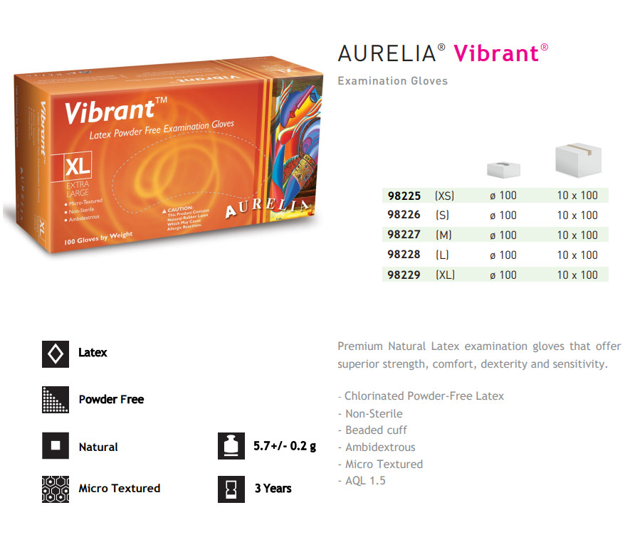 White Latex Exam Gloves, Extra Small XS, Aurelia Vibrant 5.5 mil (Case of 1000)