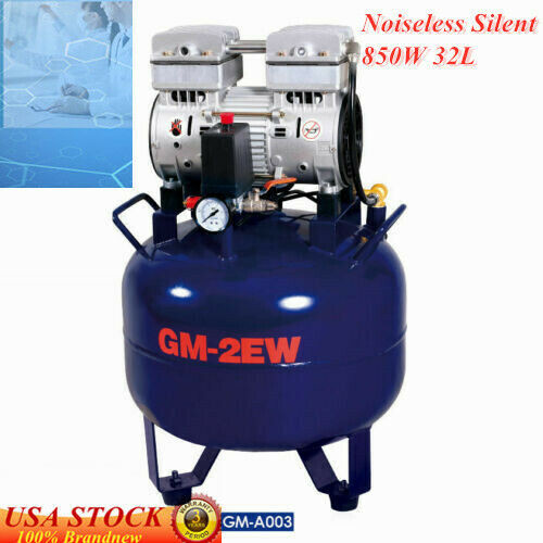 32L Portable Dental Medical Air Compressor Oil Free Tank Noiseless 110V 850W New