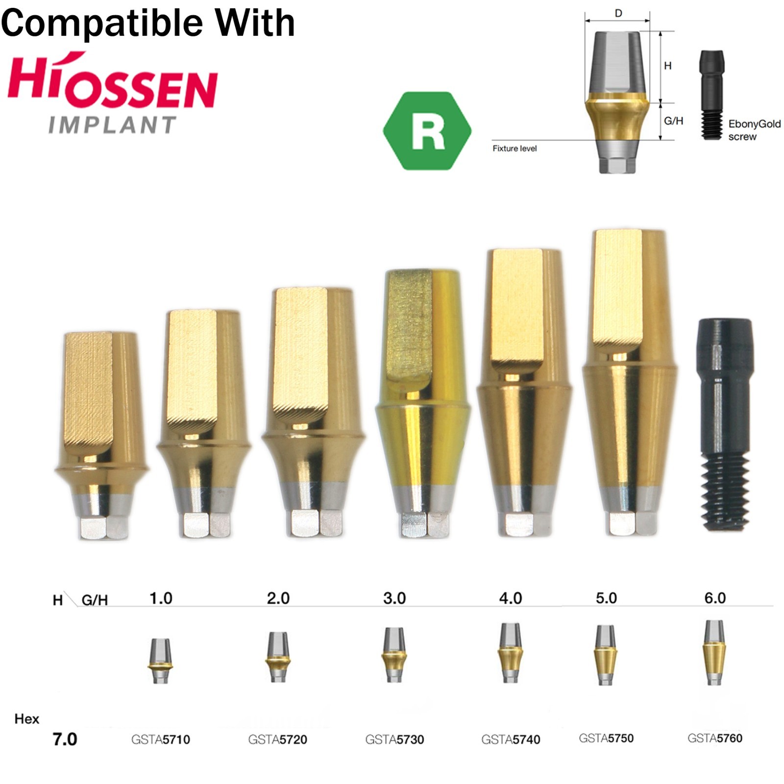 US Dental Straight Transfer Abutment Hex Fits Hiossen Osstem Regular Ø4.5/5.0mm