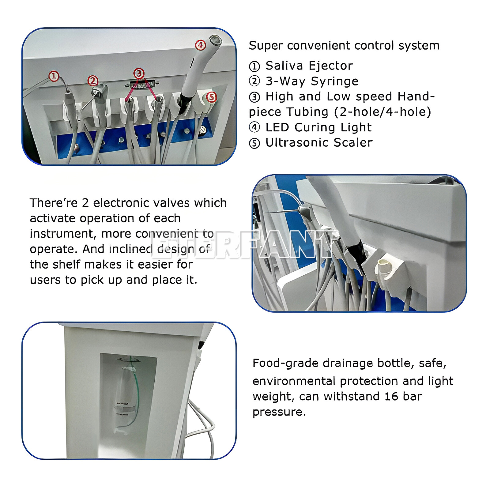 Portable Dental Unit Delivery Unit with Air Compressor Curing Light Scalers