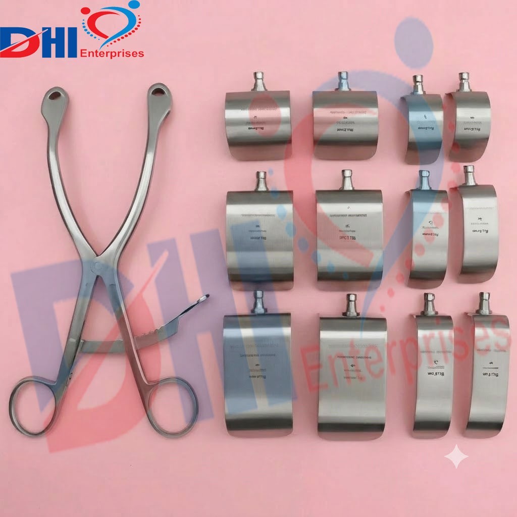 KOLBEL SELF-RETAINING SHOULDER RETRACTOR HANDLE SET WITH 12 BLADES