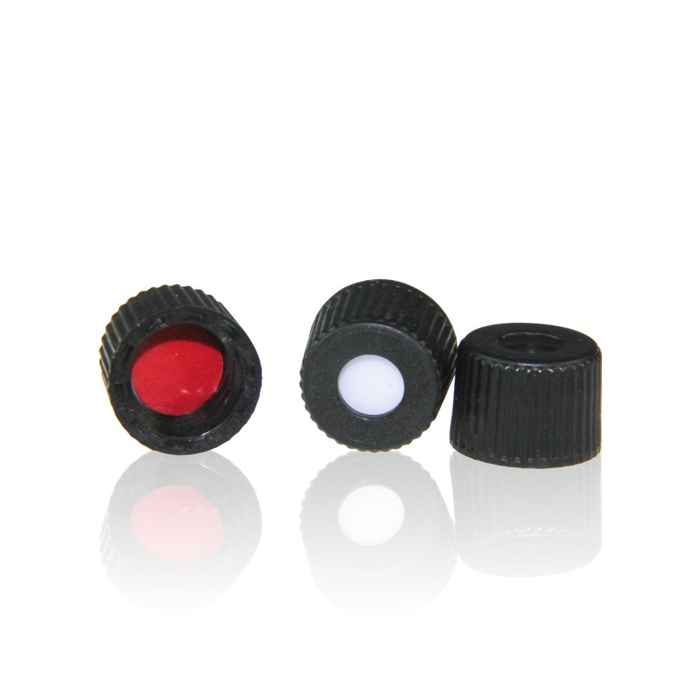 ALWSCI HPLC LC 8-425 Screw Thread Vial Caps, 8 Mm, Ptfe/Silicone Septa, Black,