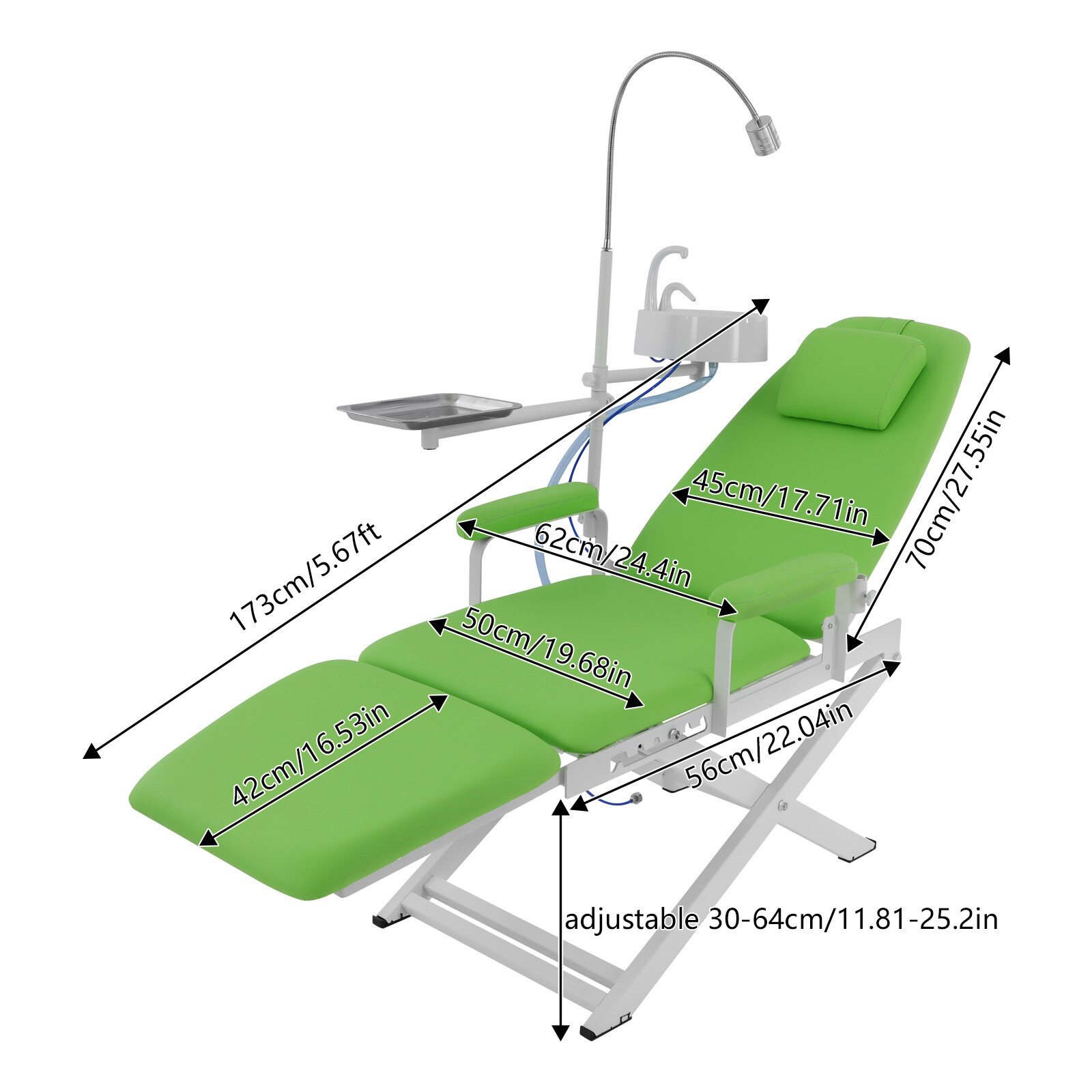 Portable Dental Chair Bed Folding Mobile Chair Tilt with LED Light & Basin &Tray