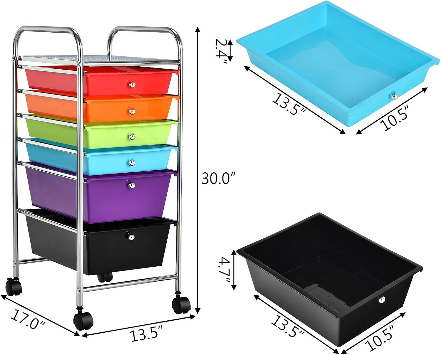 Multicolor 6-Drawer Rolling Storage Cart – Mobile Organizer for Home & Office