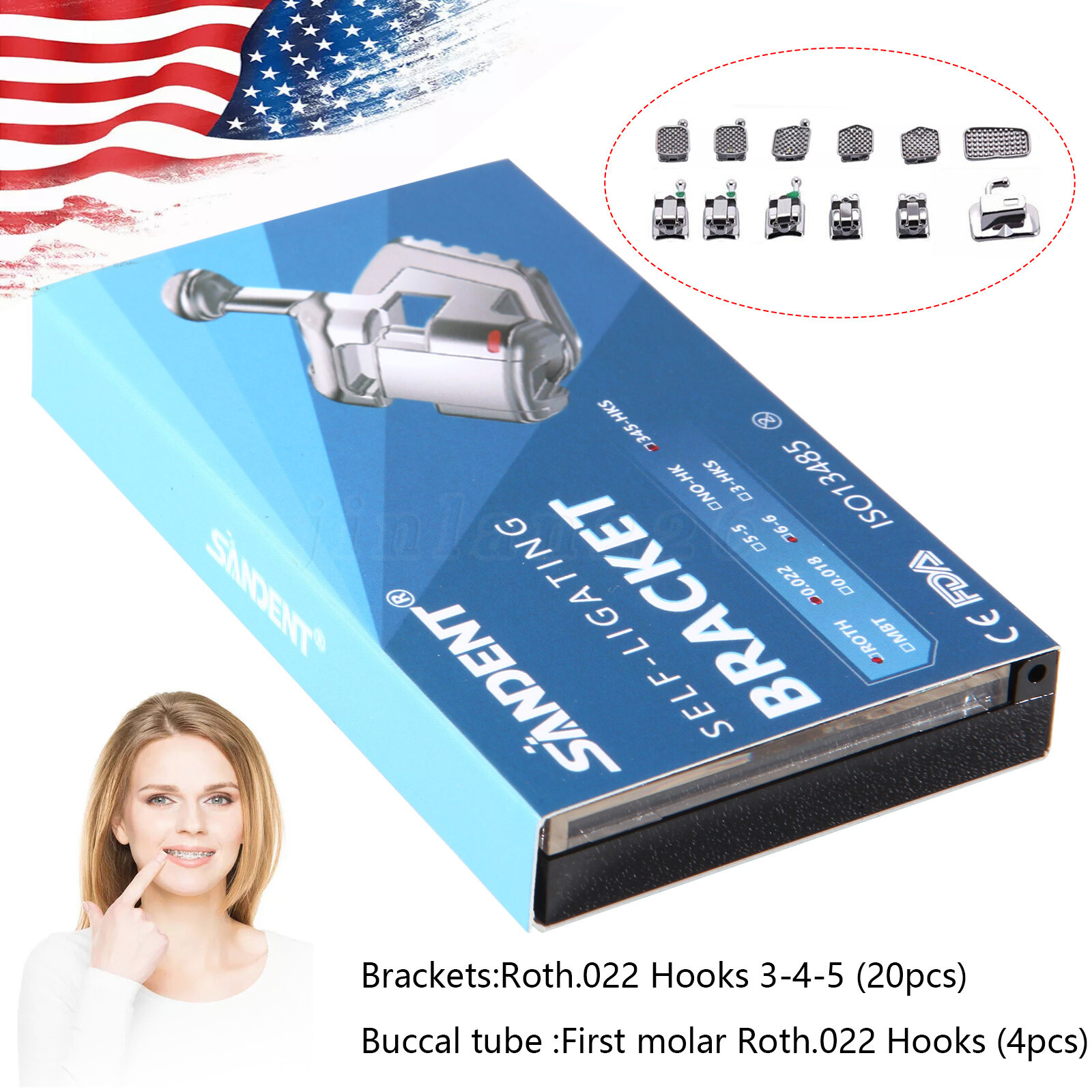 Dental Orthodontic Self-ligating Bracket ROTH 022 345 Hook Ortho Metal Brace