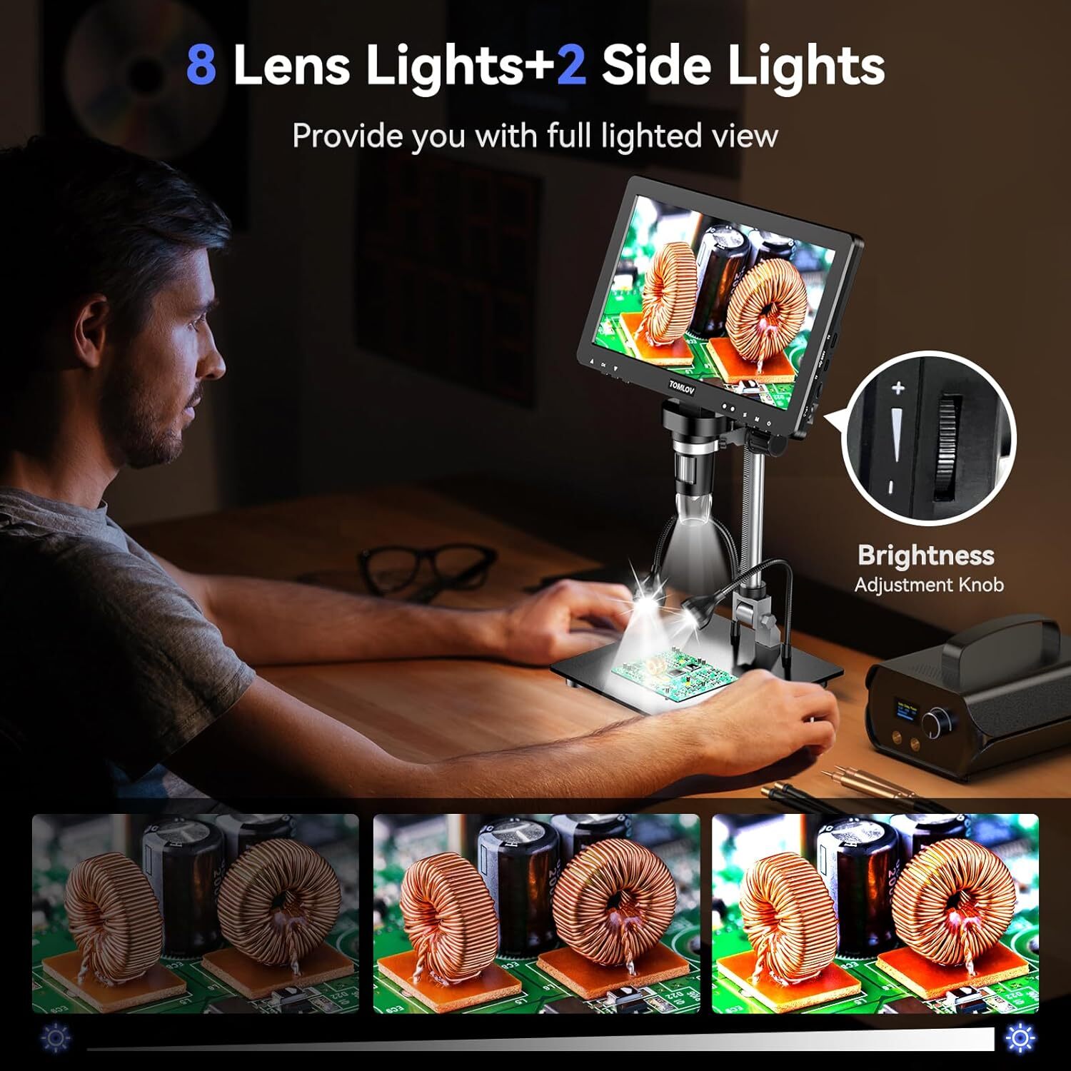 TOMLOV DM9 Max 10.1″ IPS HDMI Digital Microscope 1500X 20MP HD Coin Magnifier