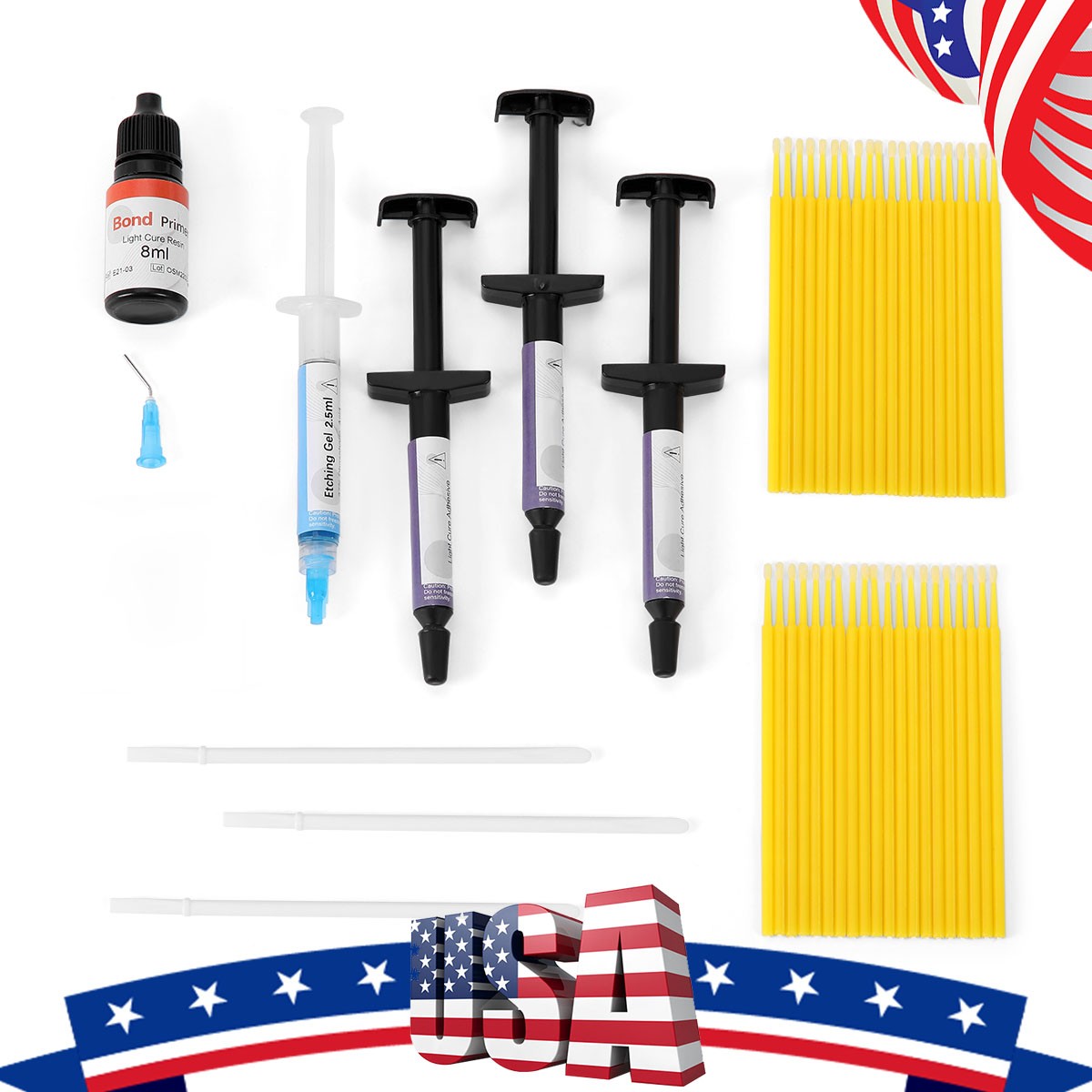 Dental Orthodontic Bonding Primer Bracket Light Cure Adhesive Paste Syringe Kit