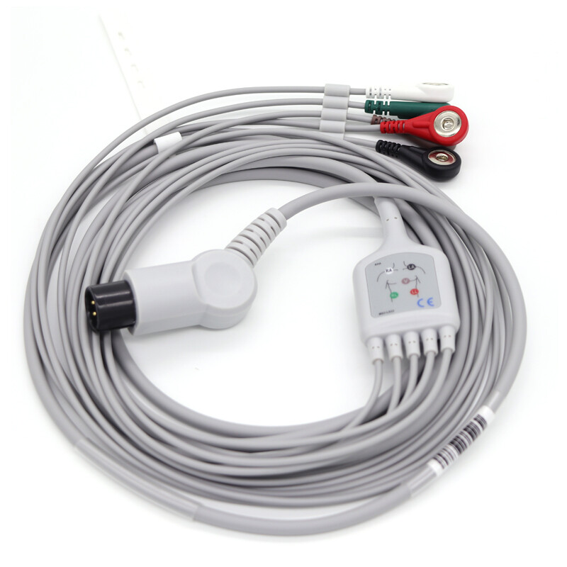 【Hot】5-Lead EKG/ECG Cable Snap WireTPU Welch Allyn fit propaq 100/200/CS 3M 6pin
