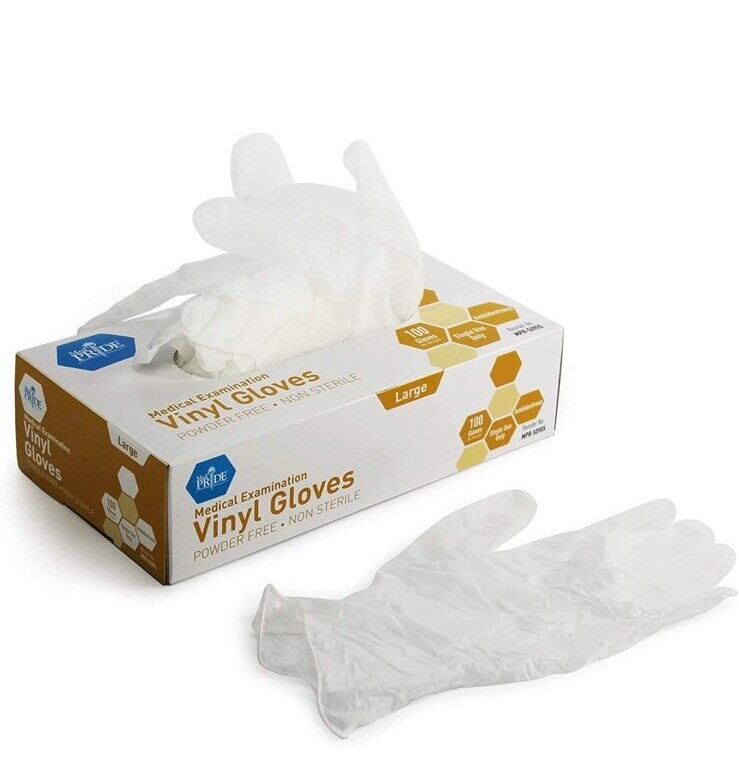 MedPride Powder-Free Vinyl Exam Gloves, LARGE, Box/100