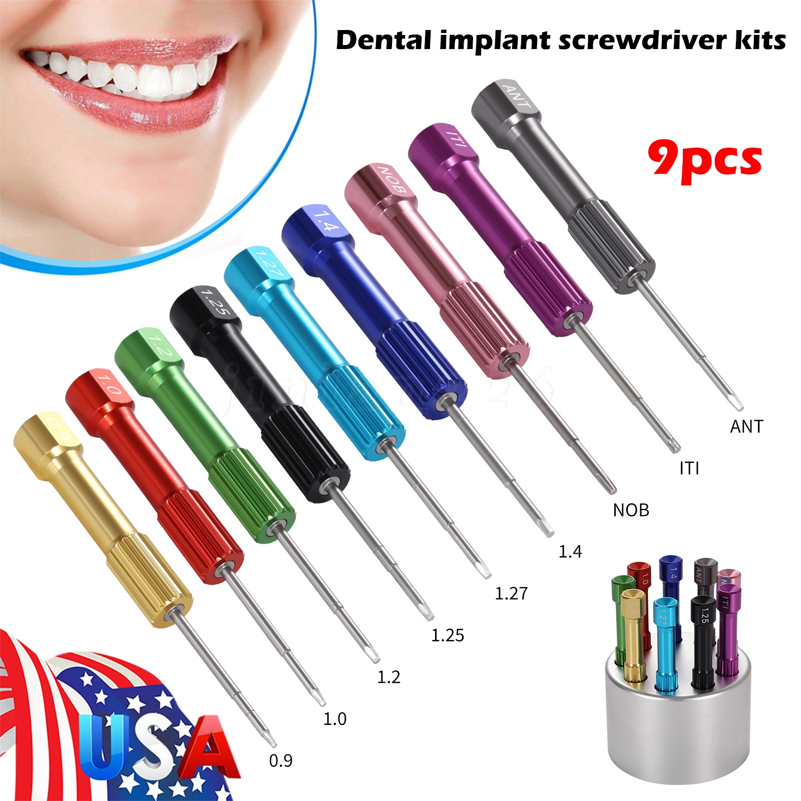 Dental Implant Screw Driver Kit Lab Abutment Implant Tools Drivers with Holder