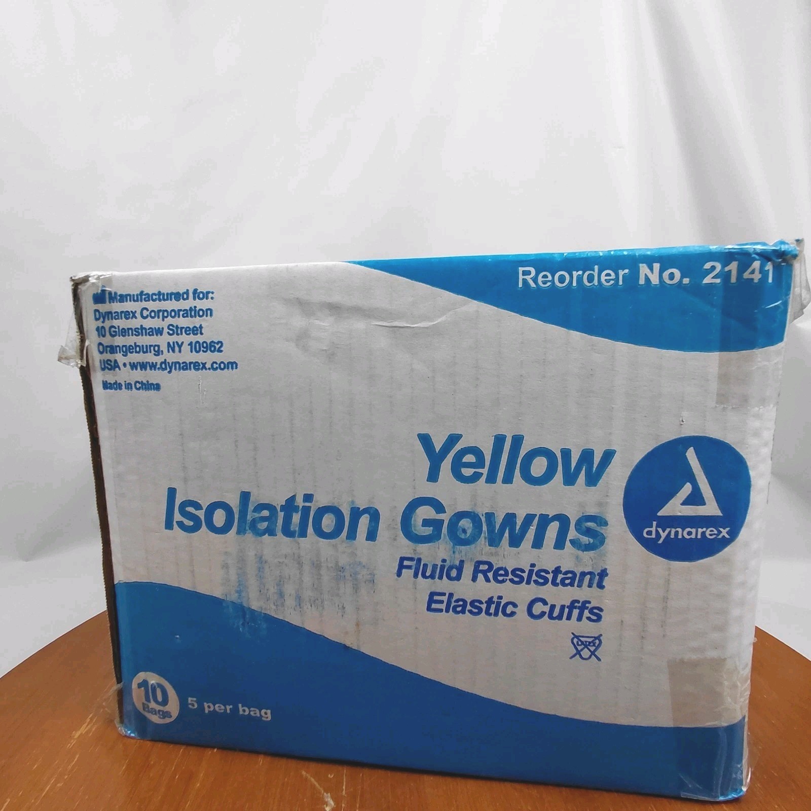 Dynarex 2141 Disposable Isolation Gown Fluid Resist Elastic Cuff Yellow 50 Count