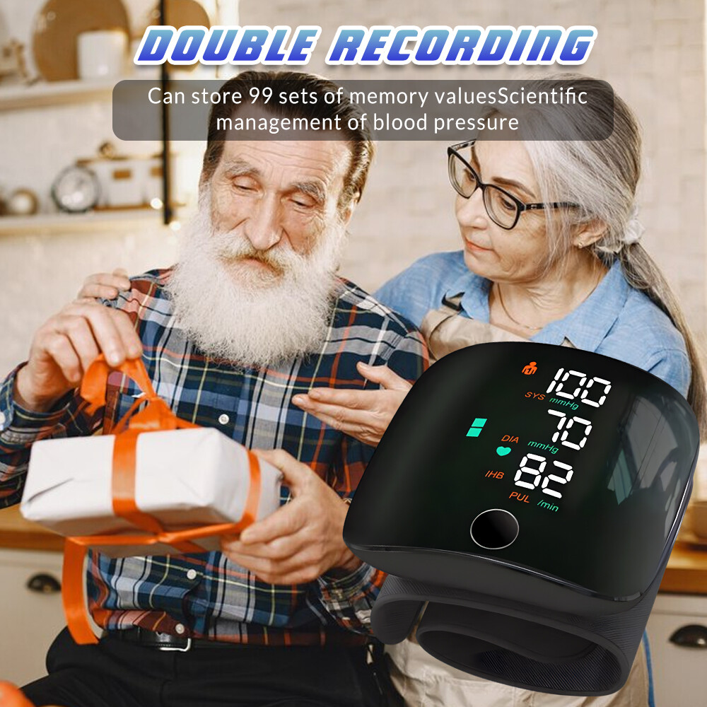 LED Blood Pressure Monitor Wrist Rechargeable Voice Broadcast Heart Rate Machine