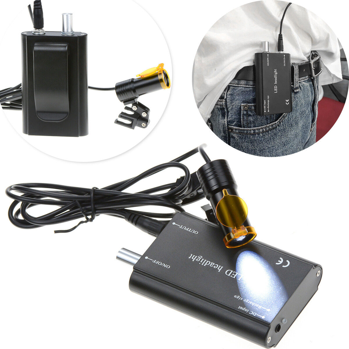 5W Dental Metal/Normal/Plastic Clip Waist-Hang LED Headlight+Light Shield Black