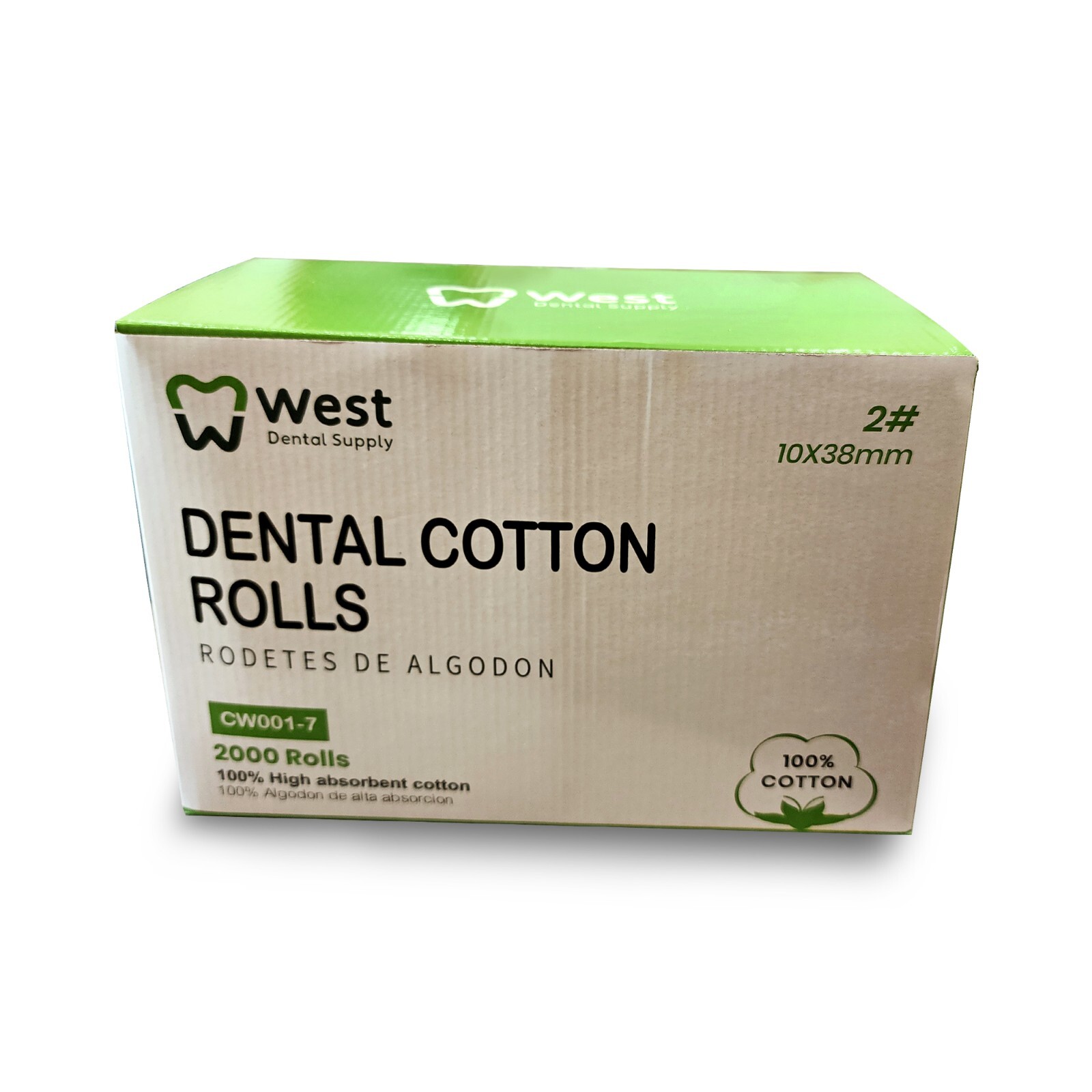 Dental Cotton Rolls (Box Package) 2# 10mmX38mm 2000pcs/box, 12box