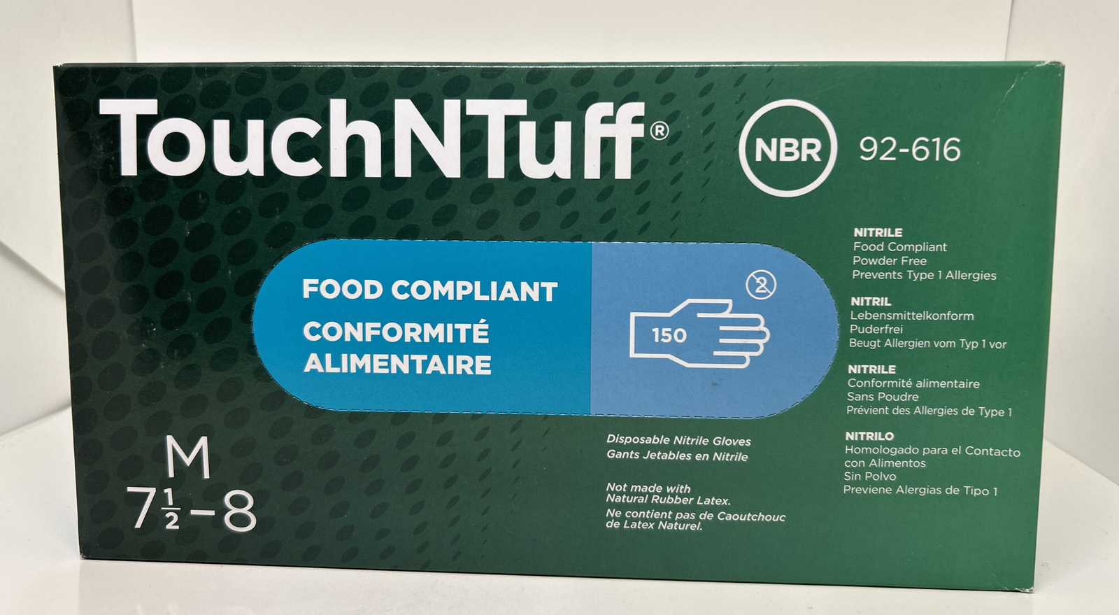 Ansell Blue Touch N Tuff 3mil Nitrile Ambidextrous Exam Chem Glove Medium 92-616