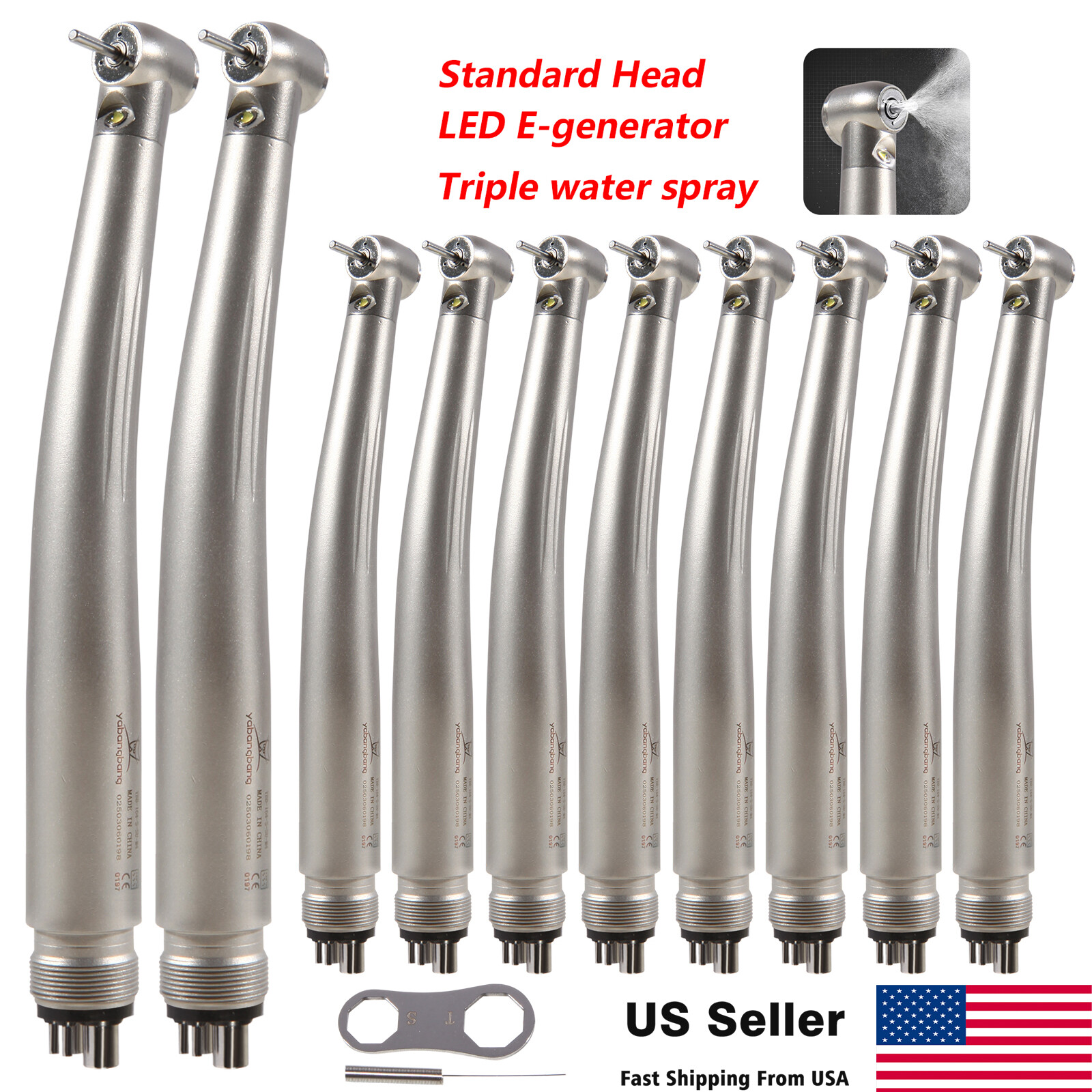 10pcs Dental Fiber Optic LED E-generator High Speed Handpiece 3 Spray 4 Hole st