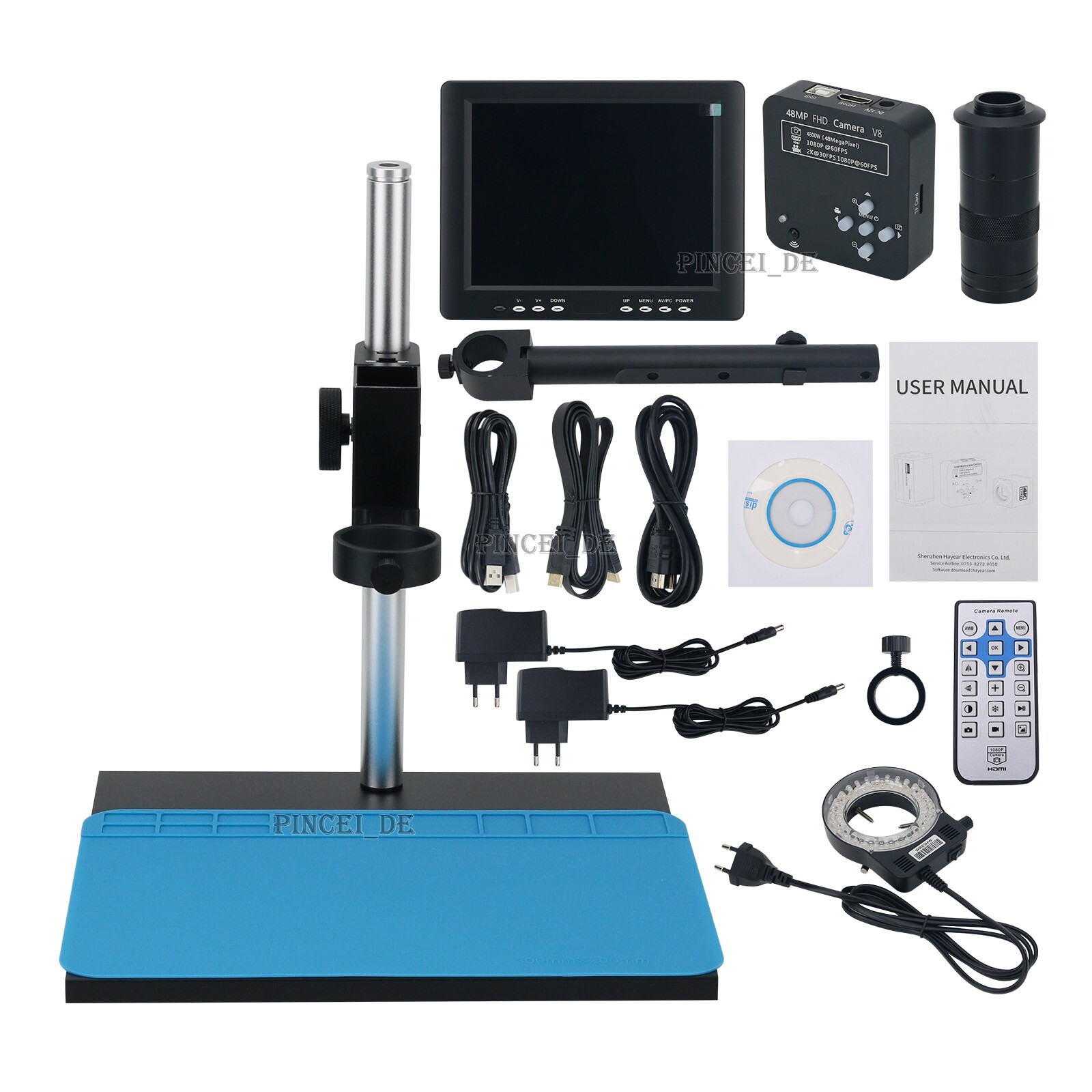 HAYEAR Digital Microscope w/ 1080P 48MP FHD Camera 150X Lens 56-LED Light 8″ LCD