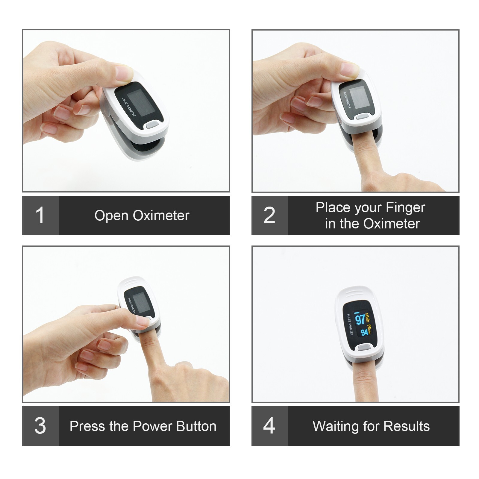 grey CMS50N OLED Fingertip Pulse Oximeter, Spo2 Monitor,Carry Case,Lanyard