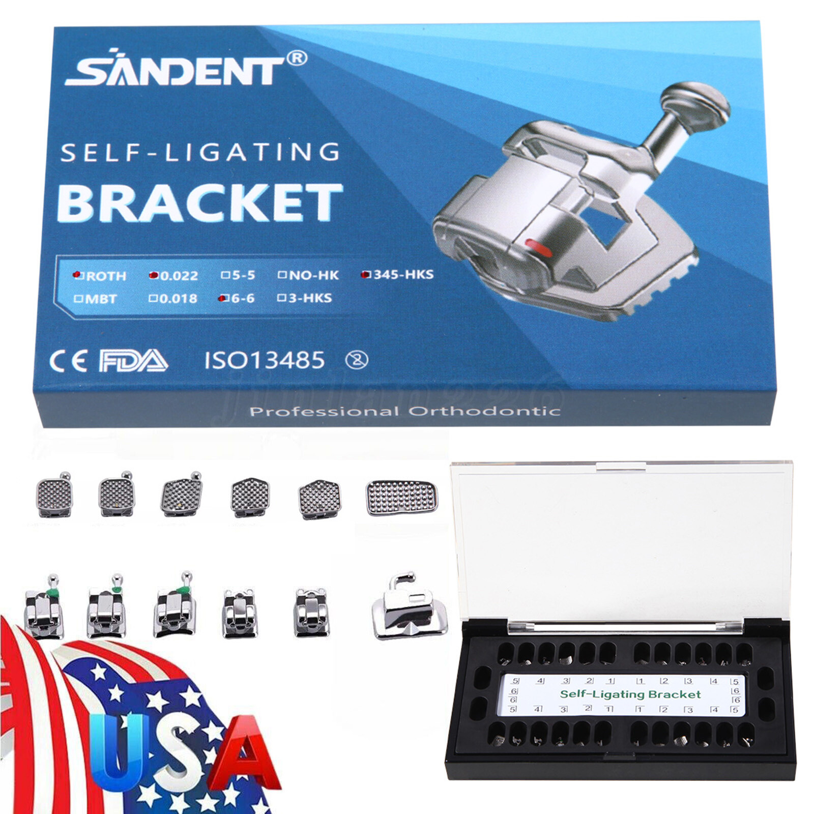 Dental Orthodontic Self-ligating Bracket ROTH 022 345 Hook Ortho Metal Brace