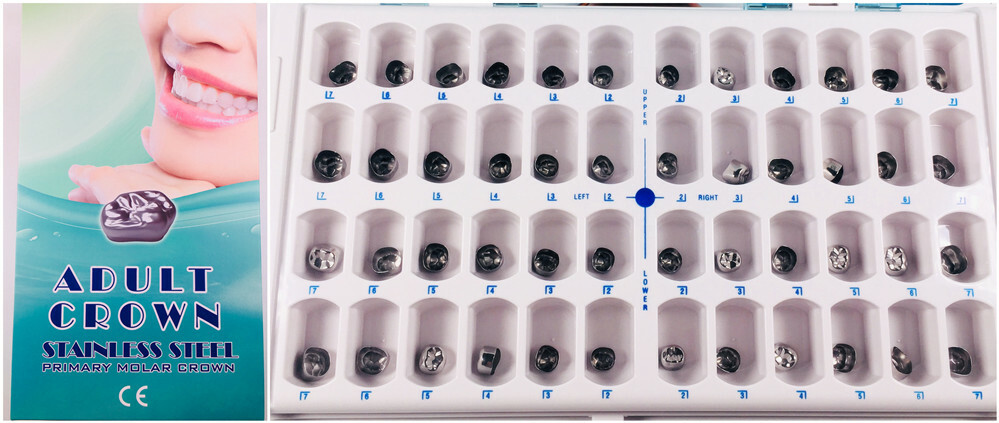48Pcs/Kit Dental Molar Crown Stainless Steel Crowns Protect Adult Teeth 24 Sizes