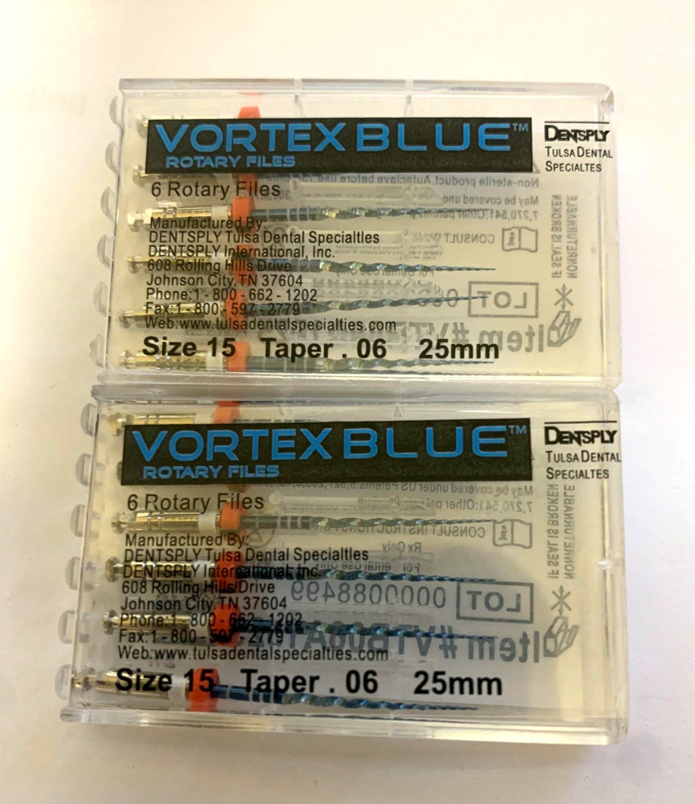 2 pks .06 Vortex Blue Rotary Files Dentsply Tulsa Dental Root Canal #15