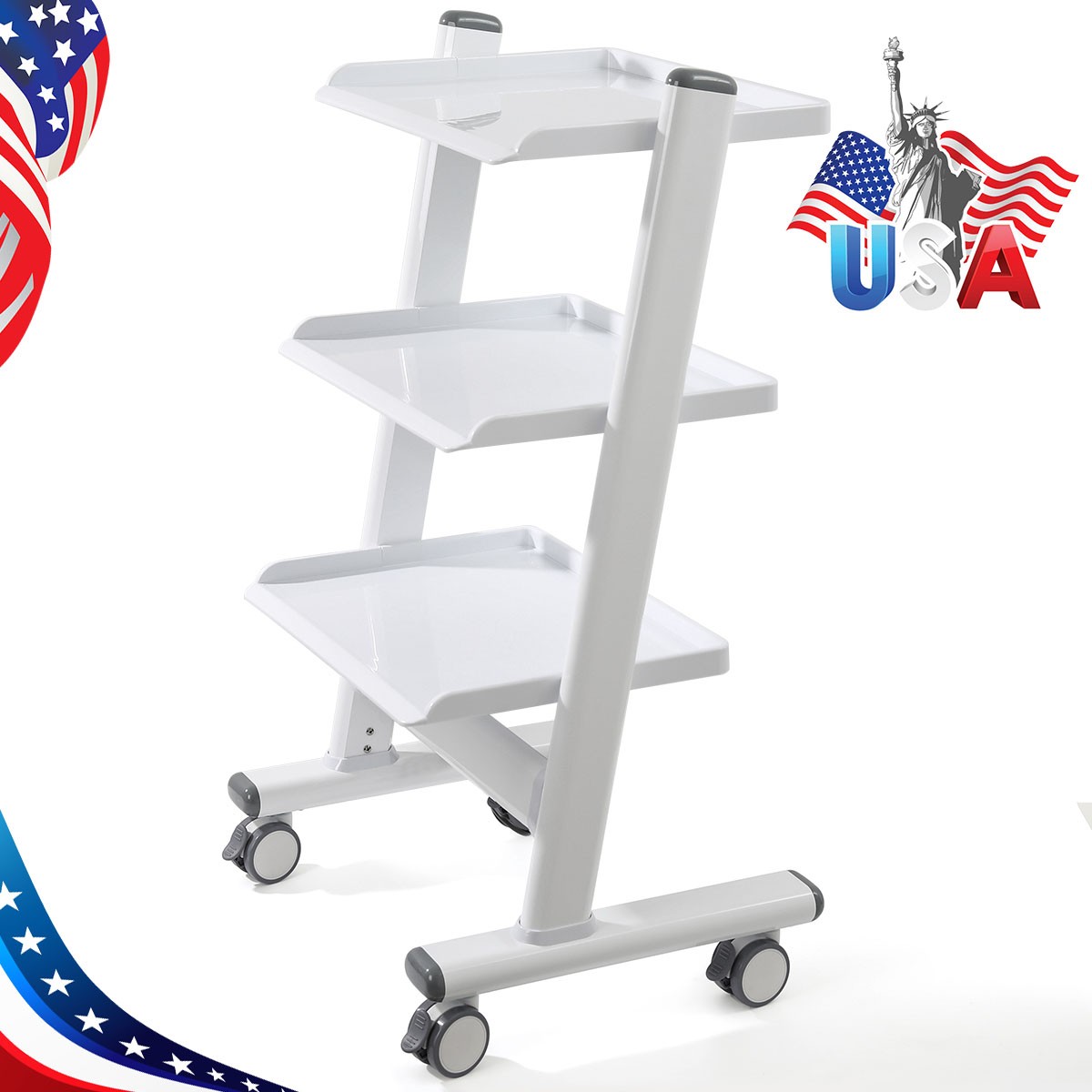 3 Layer Dental Trolley Medical Tool Cart Mobile Instrument Stand with Sockets