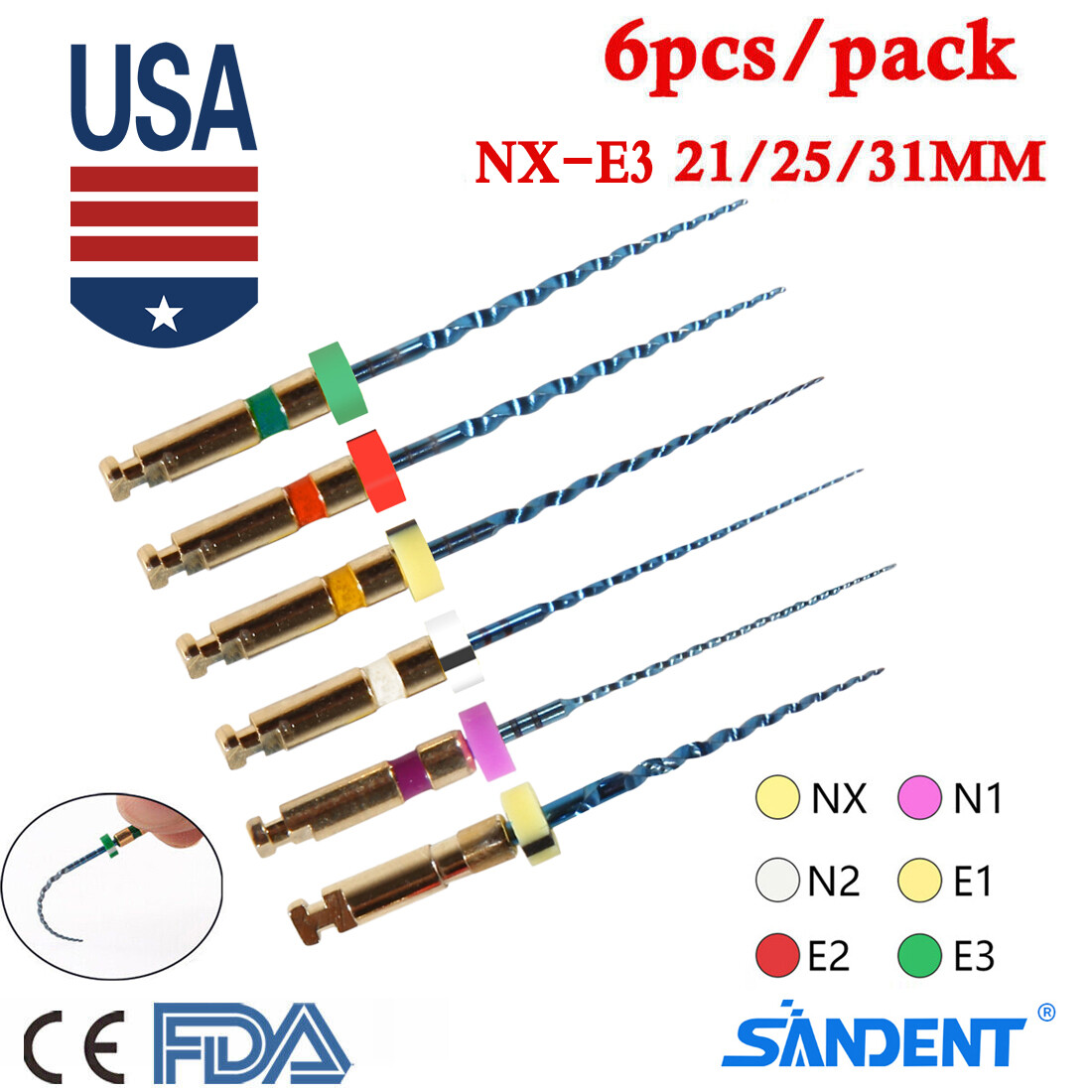 21mm 25mm 31mm Dental Endo Rotary Files NITI Endodontic Files Tips SANDENT ns
