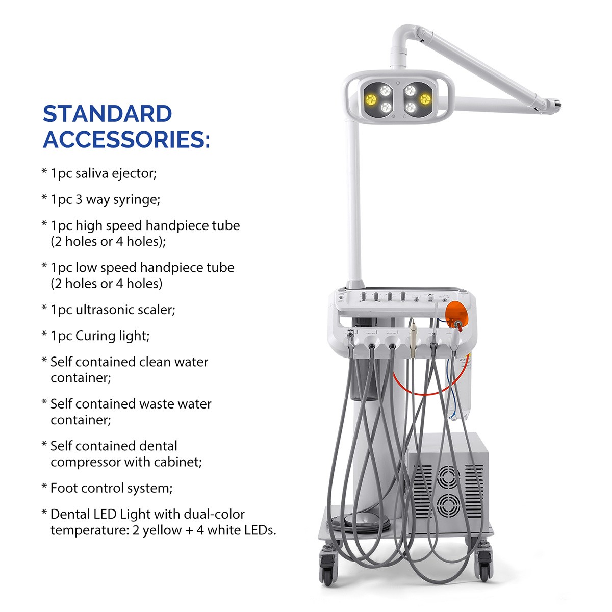 Dental Portable Delivery Unit Cart System Air Compressor 4H /With Surgical Lamp
