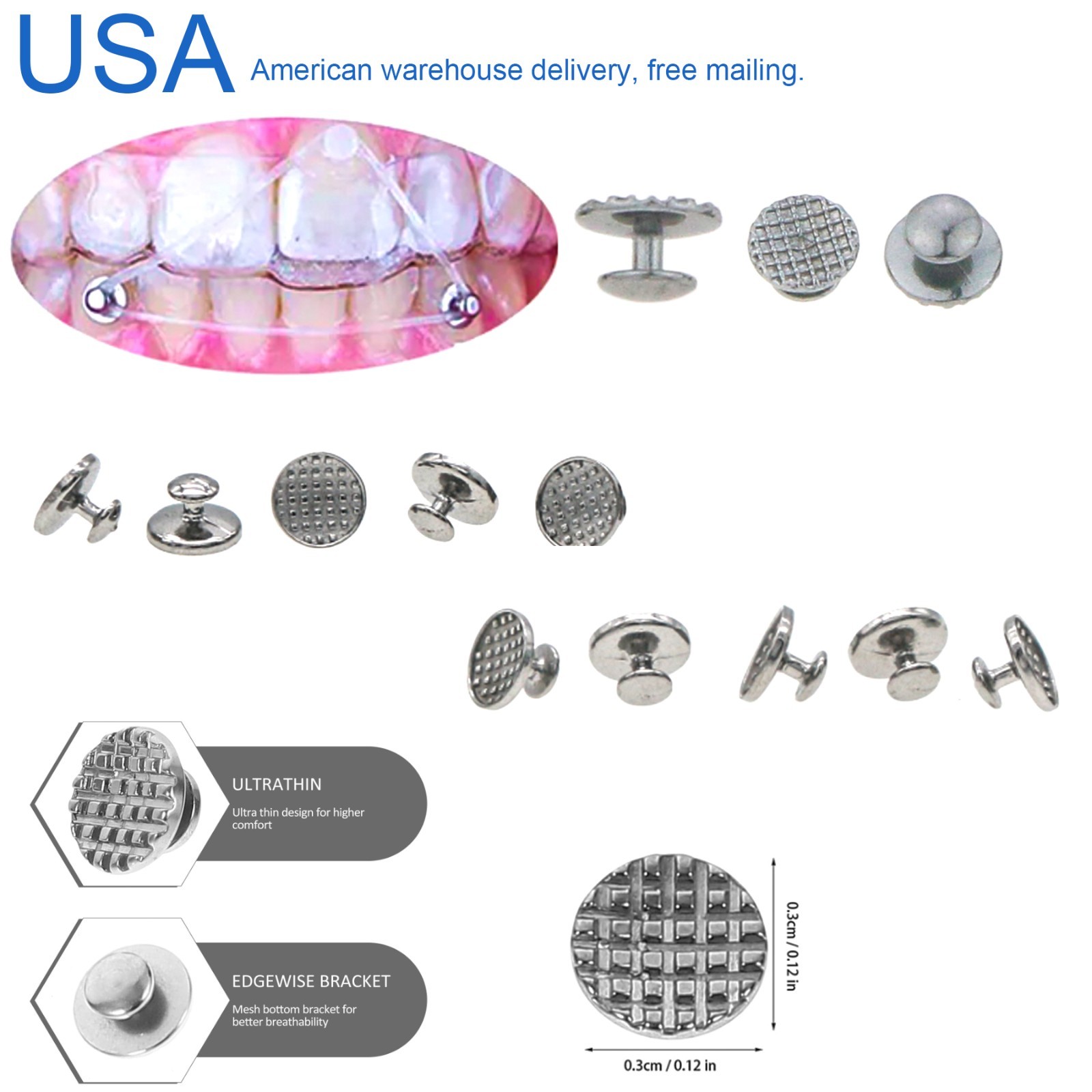 US 100Pcs/Pack Dental Ortho Metal Lingual Buttons Bondable 3.0mm Round Mesh Base