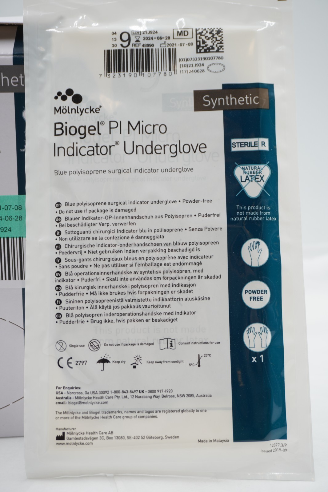 Molnlycke 48990 Biogel PI Micro Indicator Underglove Gloves Box/40 Size 9