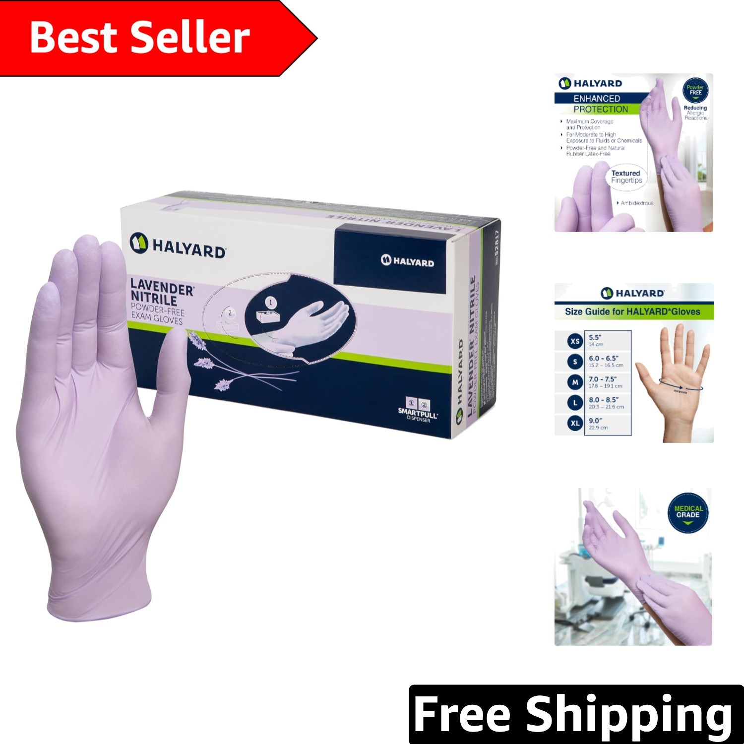 250 Count Lavender Nitrile Exam Gloves, 9.5 Inches – Non-Sterile & Ambidextrous
