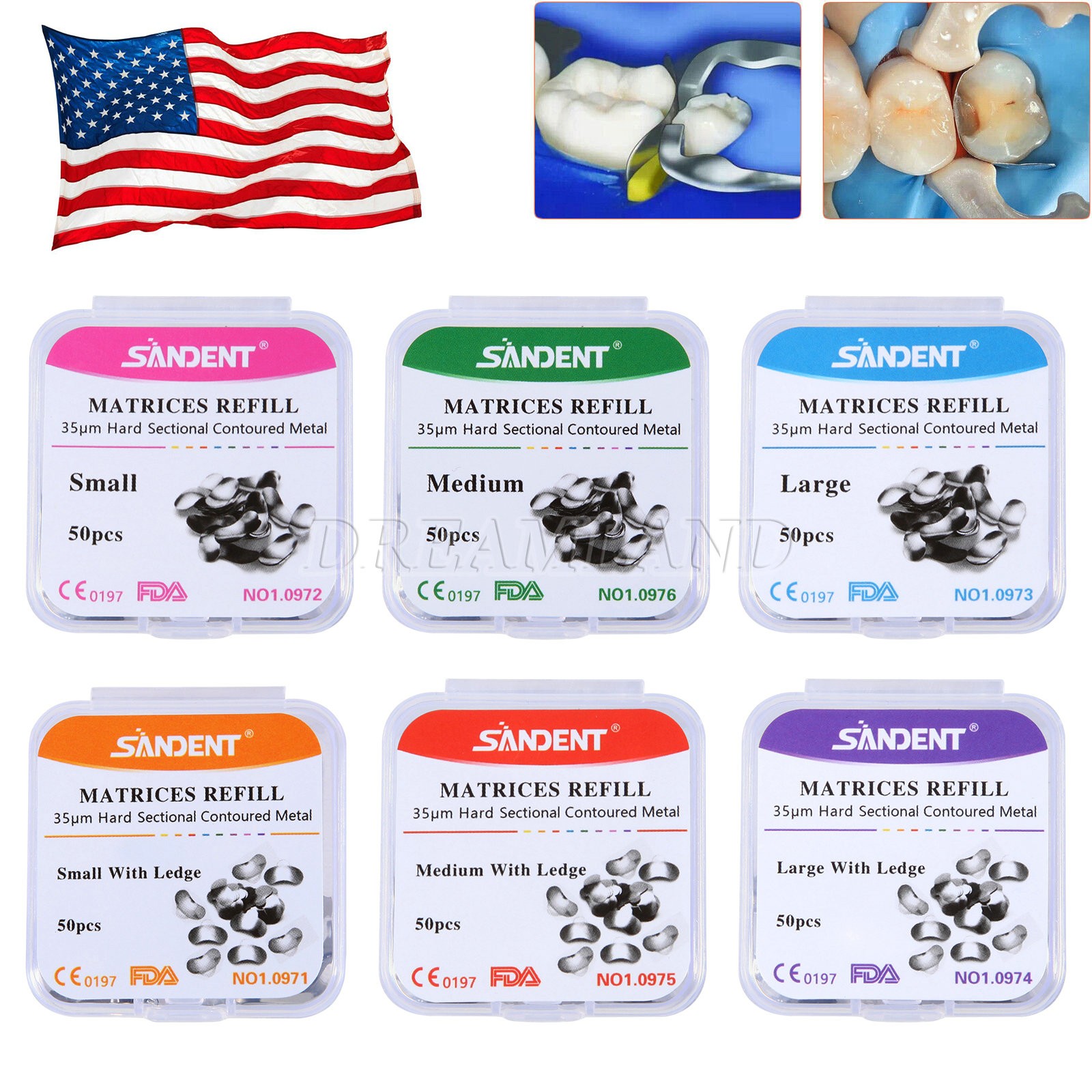 50Pcs Dental Metal Matrices Matrix Band Sectional Contoured Refill S/M/L 35μm