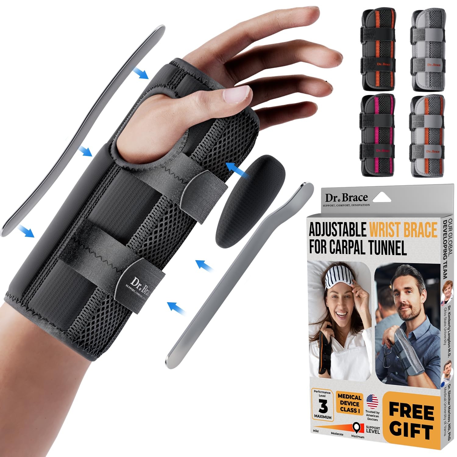 Dr. Brace Adjustable Night Wrist Brace – Carpal Tunnel, Injuries, Sprains Suppor