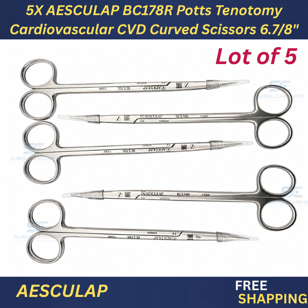 5X AESCULAP BC178R Potts Tenotomy Cardiovascular CVD Curved Scissors 6.7/8″