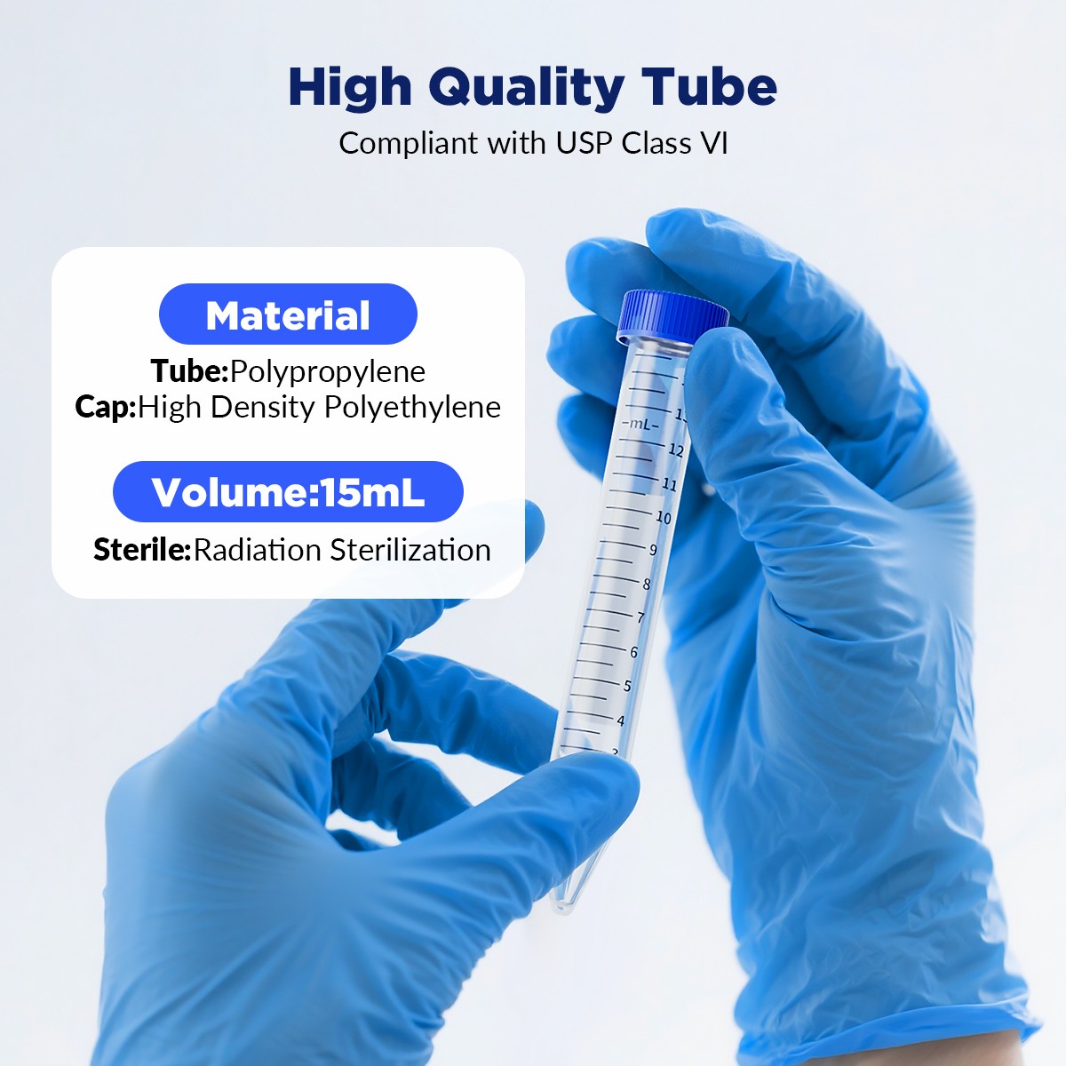 500pcs 15ml PP Centrifuge Tube Conical Bottom Screw Cap Sterile Graduated Marks