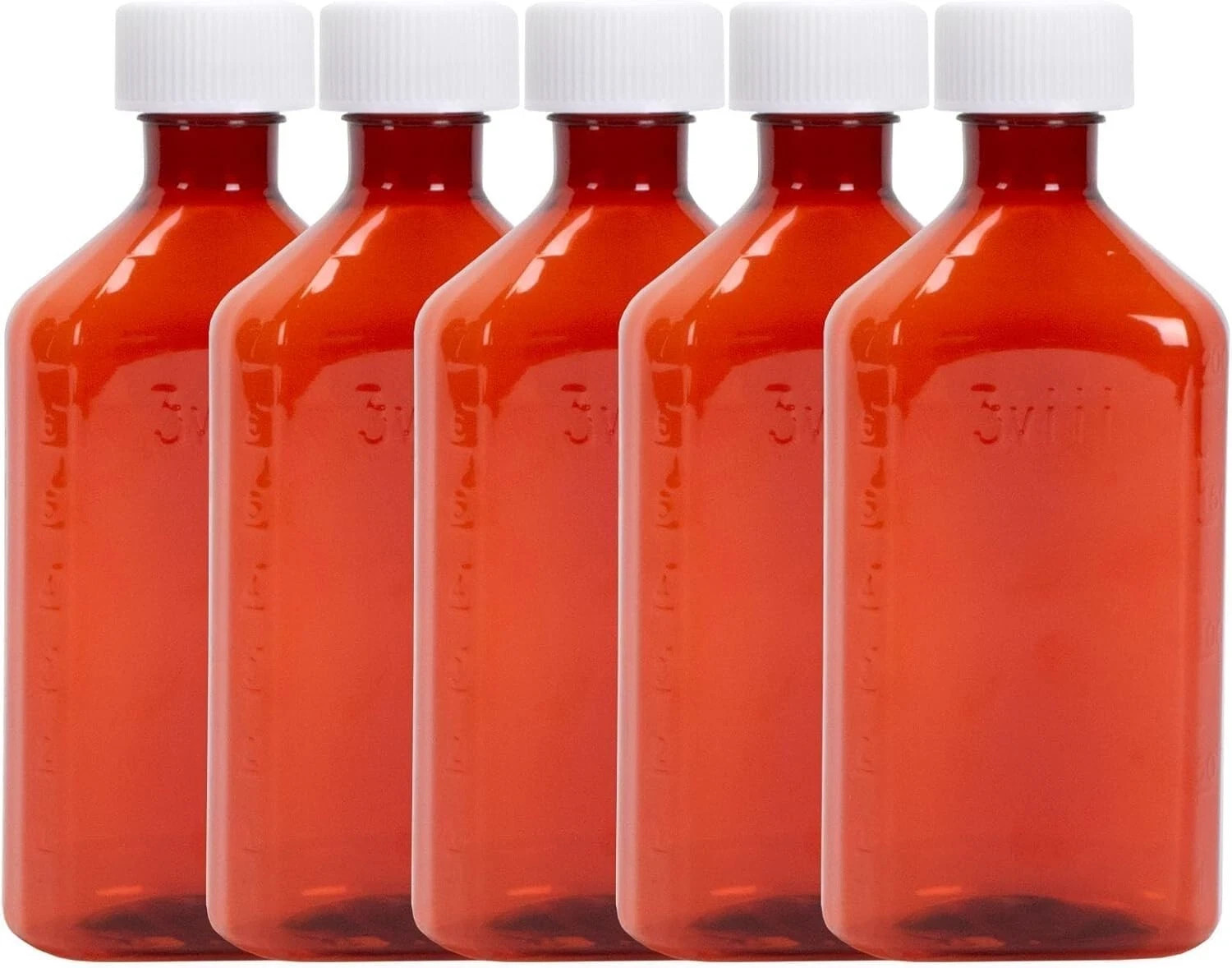 Plastic Amber Oval Liquid Medicine Bottles 8oz – Child Resistant Cap – 5 Count
