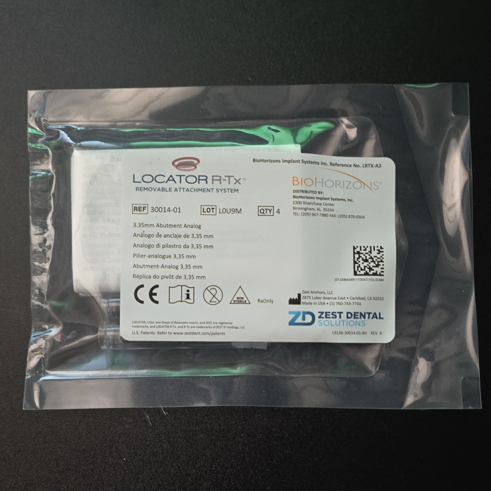 Zest LOCATOR R-Tx 3.35mm Abutment Analog, Distributed by BioHorizons 30014-01